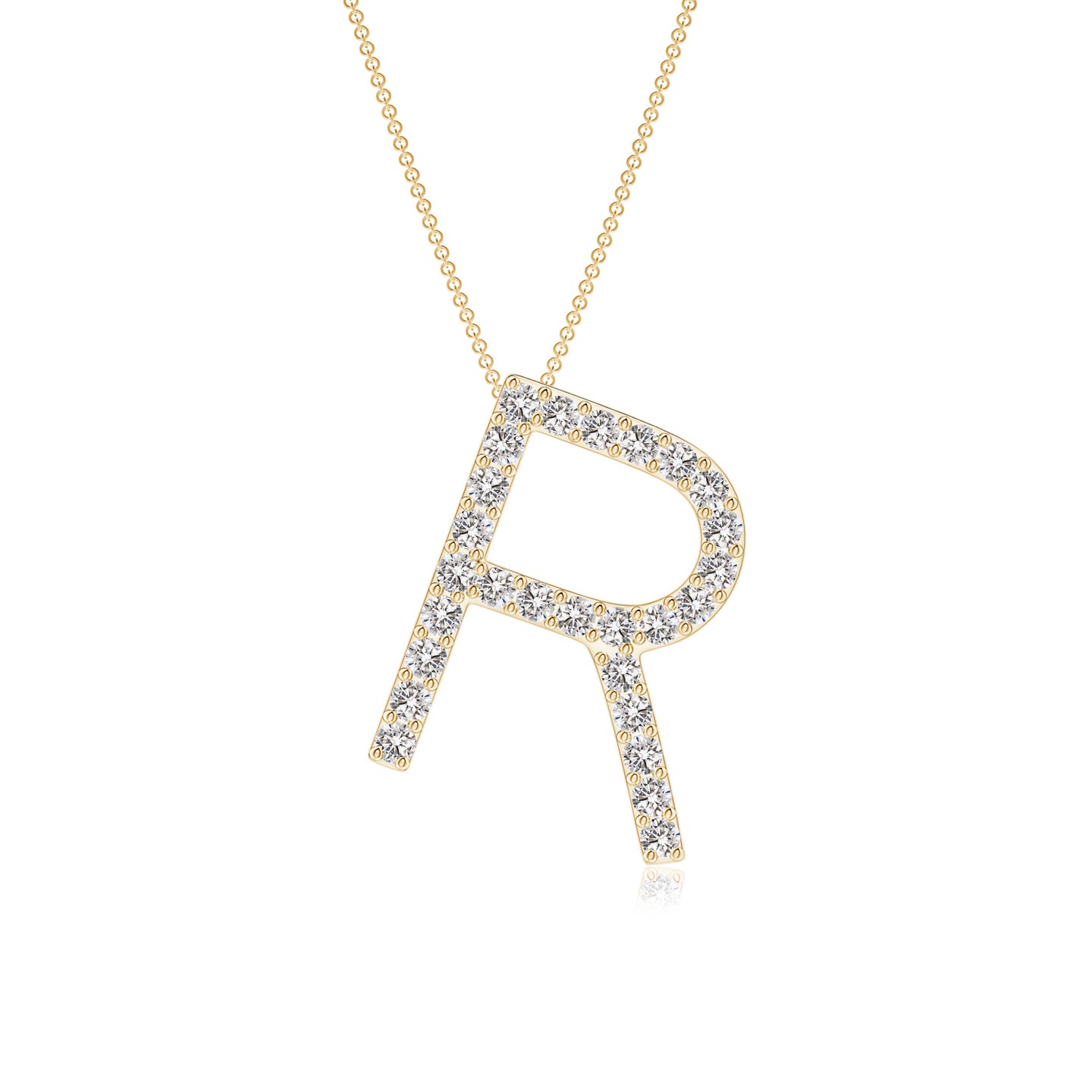 1.25mm IJI1I2 Prong-Set Diamond Capital "R" Initial Pendant in Yellow Gold