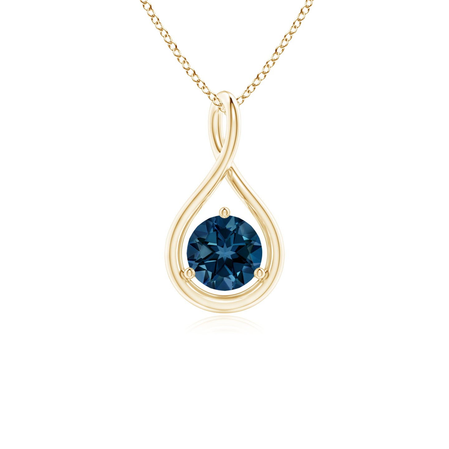 5mm AAAA Solitaire Round London Blue Topaz Infinity Twist Pendant in Yellow Gold