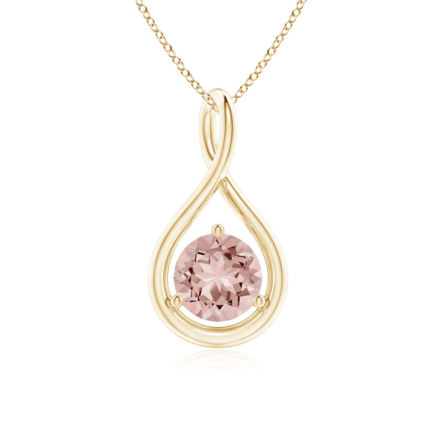 6mm AAAA Solitaire Round Morganite Infinity Twist Pendant in Yellow Gold 6mm AAAA Solitaire Round Morganite Infinity Twist Pendant in Yellow Gold