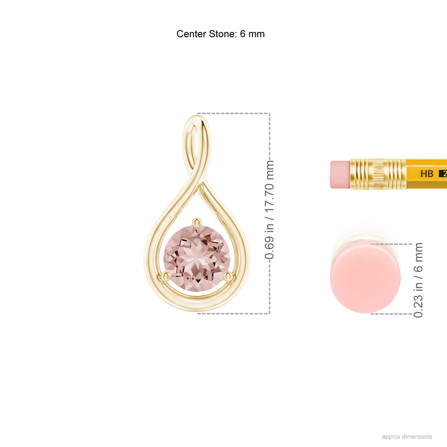 6mm AAAA Solitaire Round Morganite Infinity Twist Pendant in Yellow Gold 6mm AAAA Solitaire Round Morganite Infinity Twist Pendant in Yellow Gold