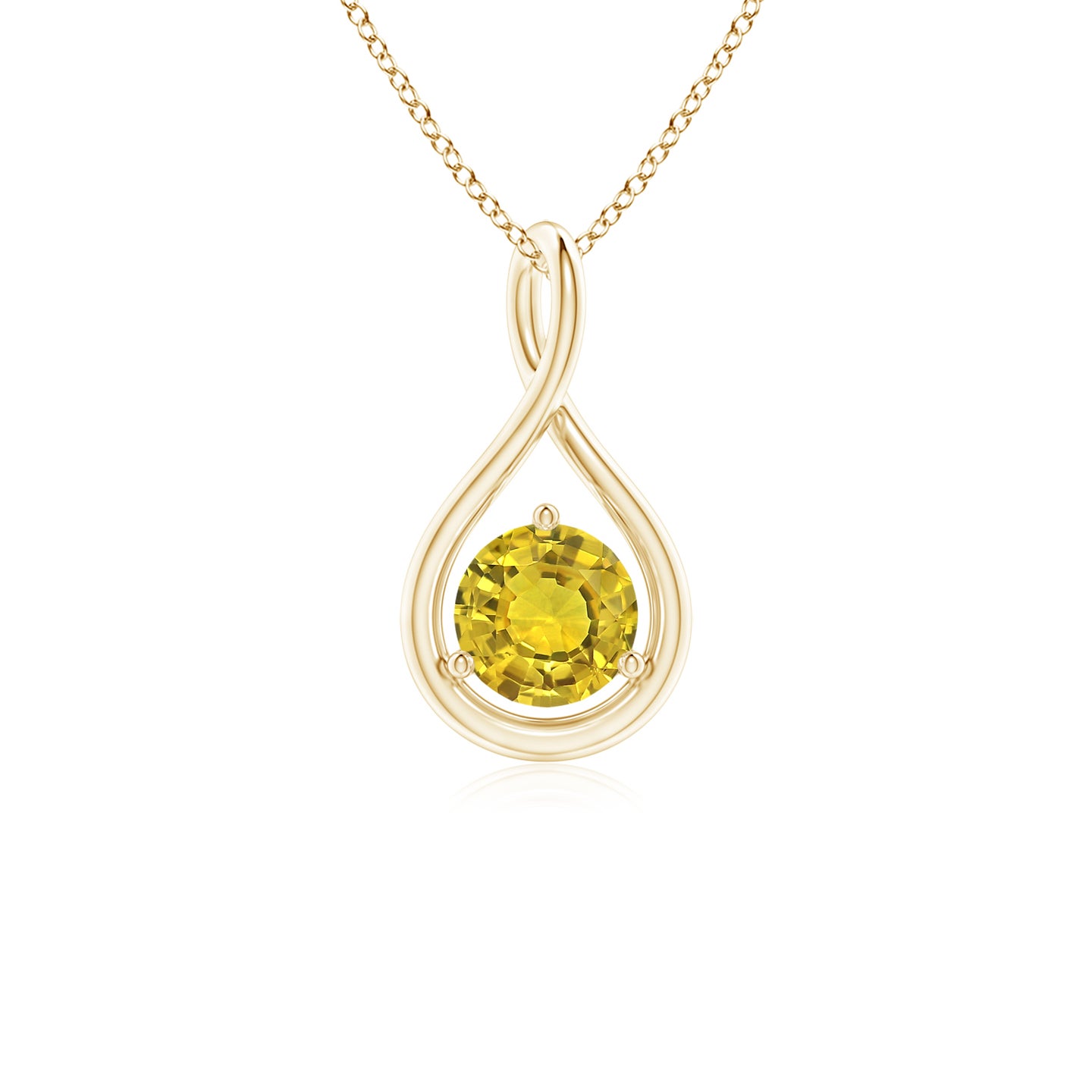 5mm AAAA Solitaire Round Yellow Sapphire Infinity Twist Pendant in Yellow Gold