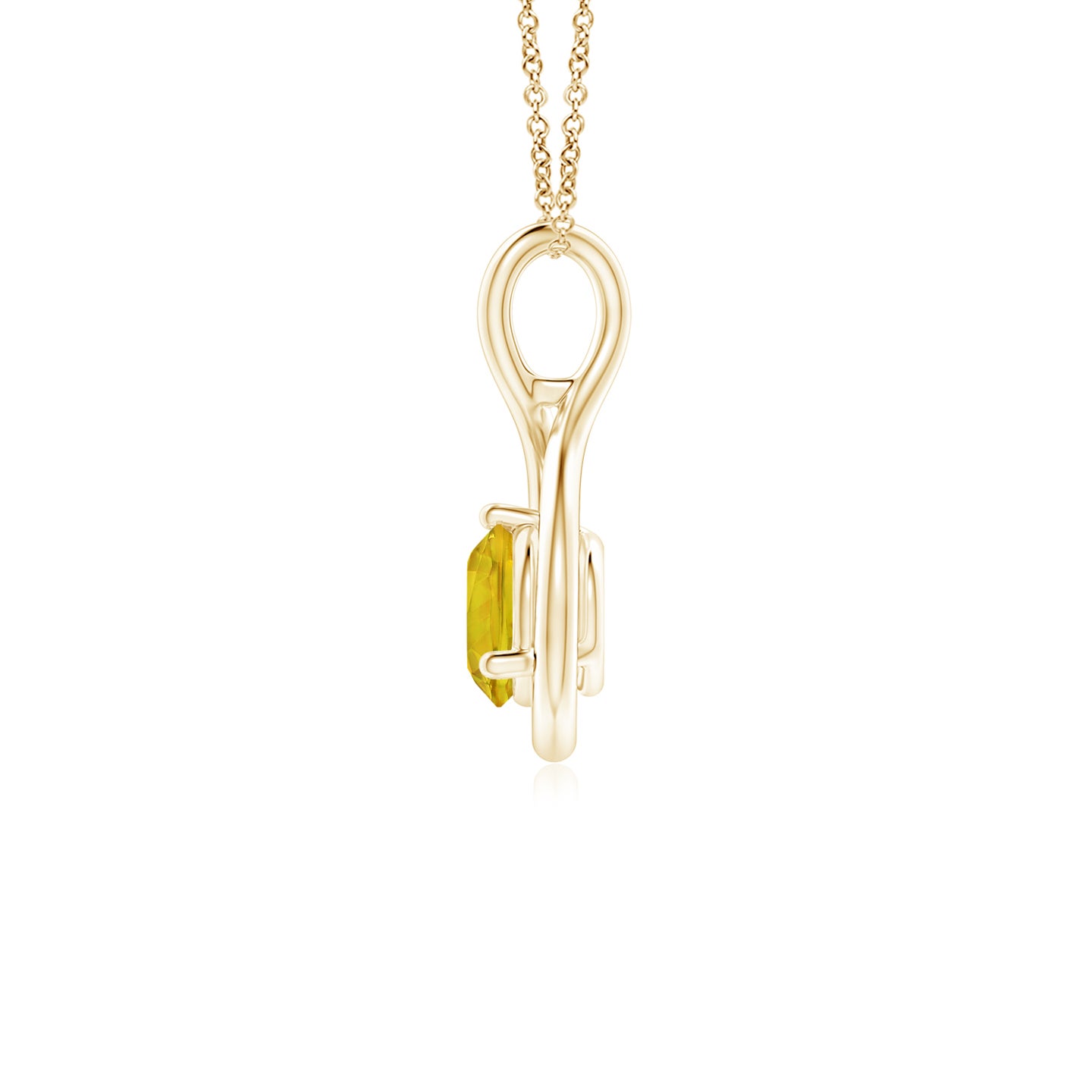 5mm AAAA Solitaire Round Yellow Sapphire Infinity Twist Pendant in Yellow Gold