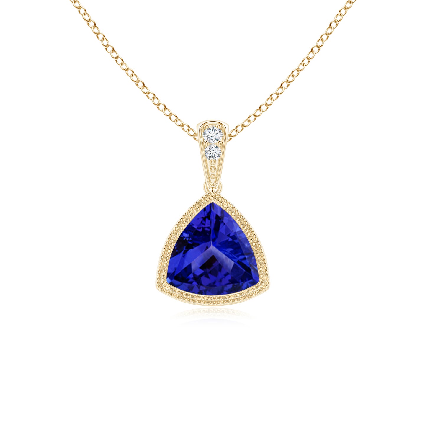 6mm AAAA Bezel-Set Trillion Tanzanite Pendant with Milgrain in Yellow Gold