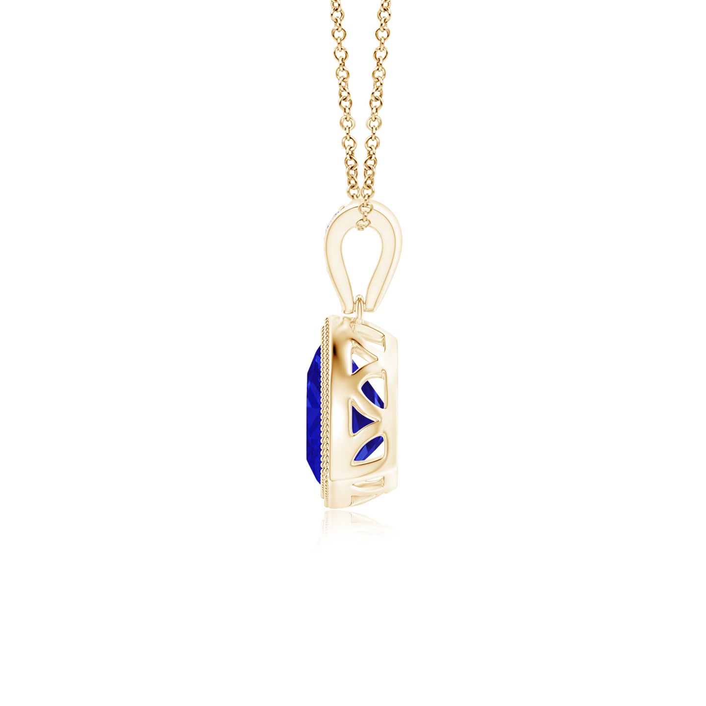 6mm AAAA Bezel-Set Trillion Tanzanite Pendant with Milgrain in Yellow Gold