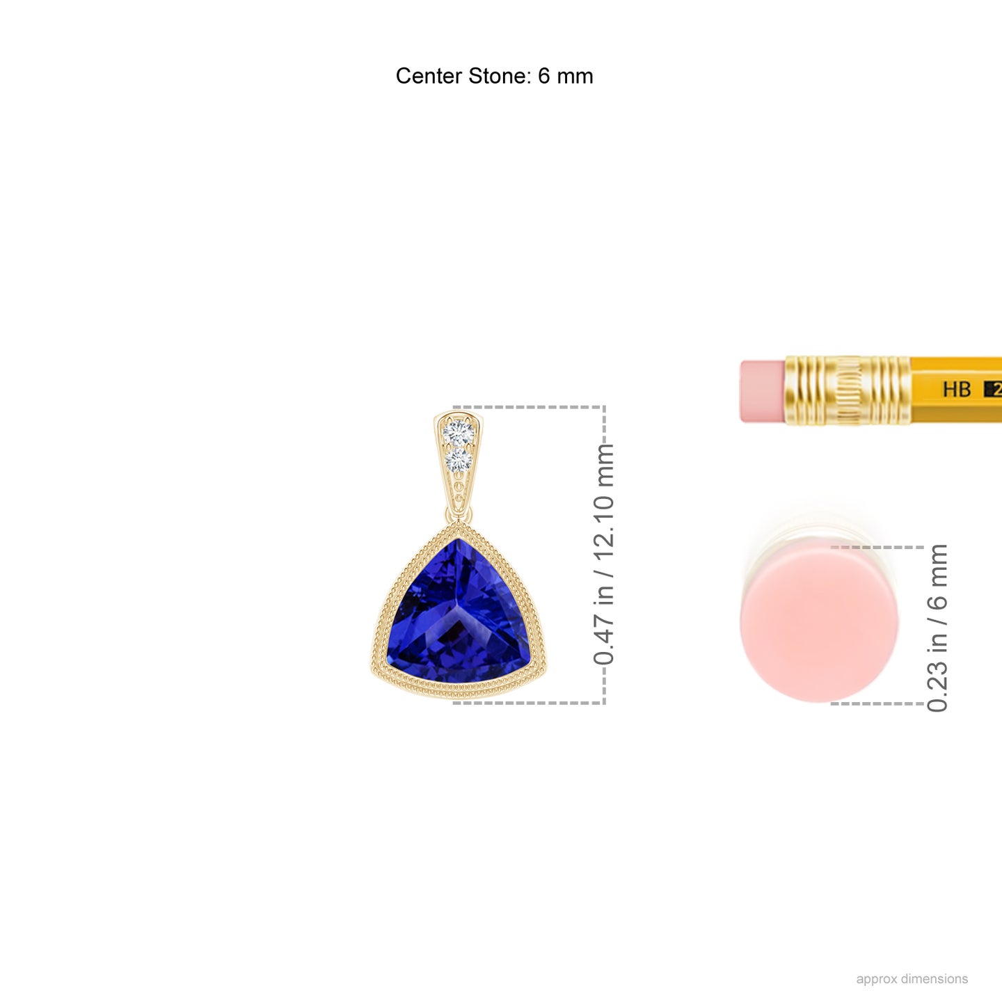6mm AAAA Bezel-Set Trillion Tanzanite Pendant with Milgrain in Yellow Gold