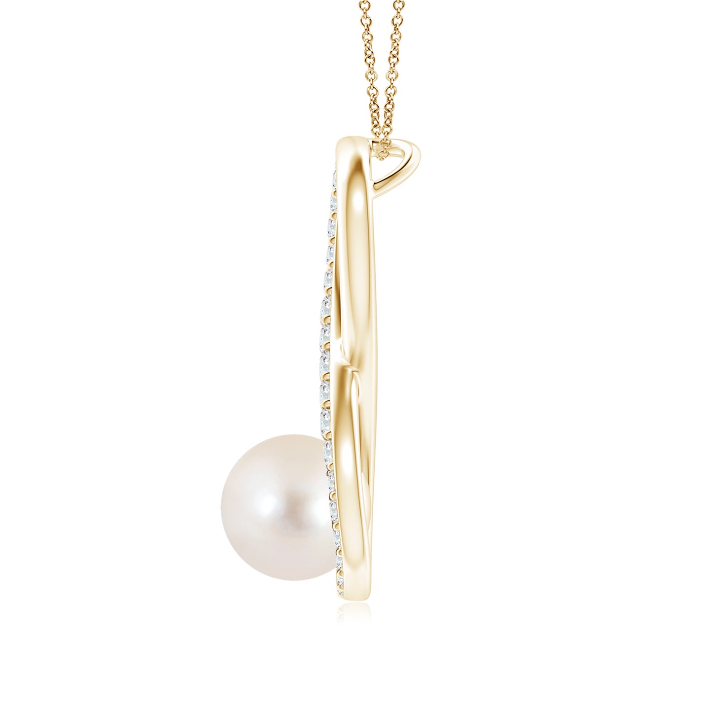 8mm AAAA Freshwater Pearl and Diamond Infinity Pendant in Yellow Gold