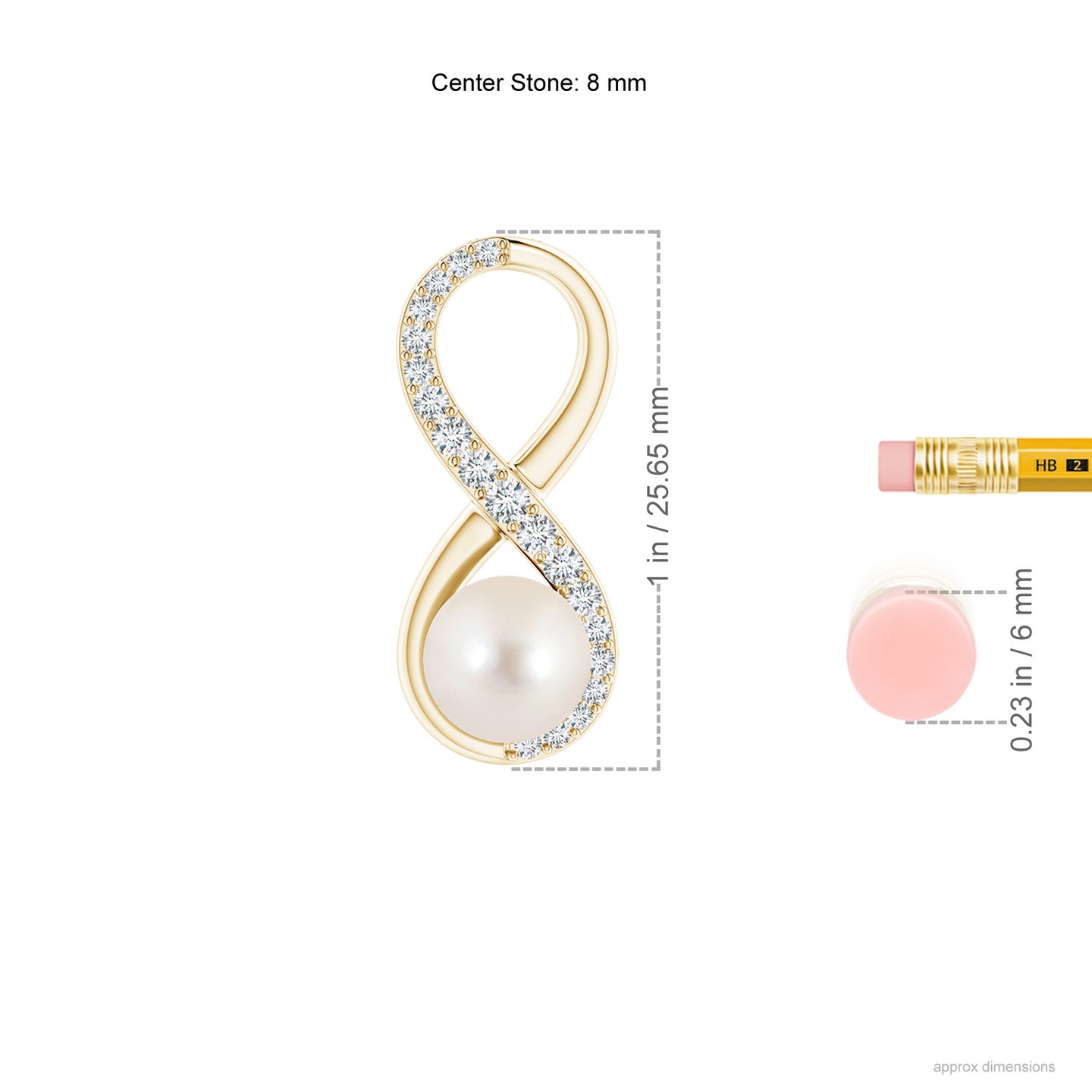 8mm AAAA Freshwater Pearl and Diamond Infinity Pendant in Yellow Gold