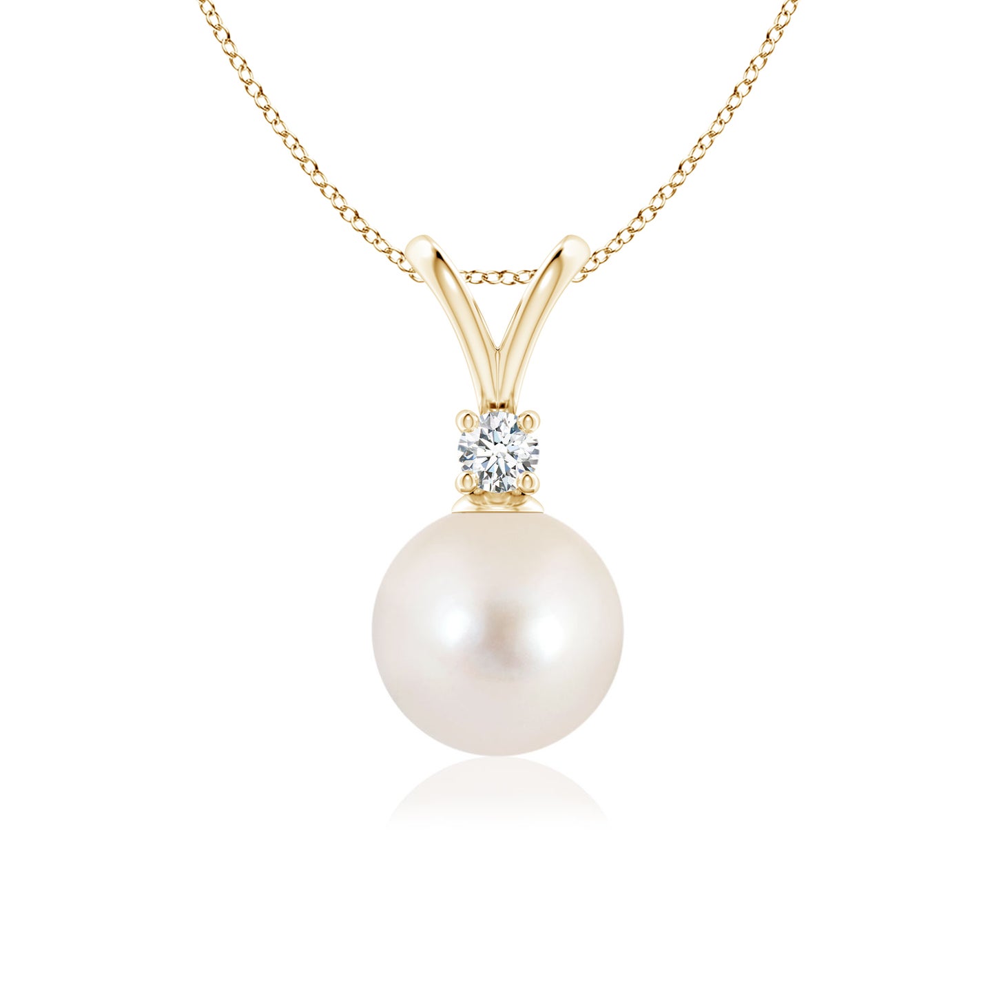 8mm AAAA Freshwater Pearl V-Bale Pendant in Yellow Gold