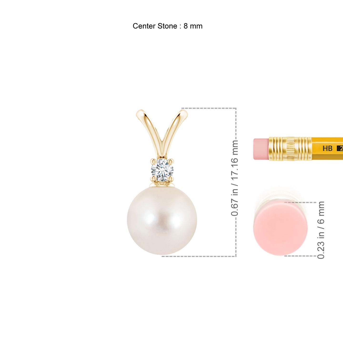 8mm AAAA Freshwater Pearl V-Bale Pendant in Yellow Gold