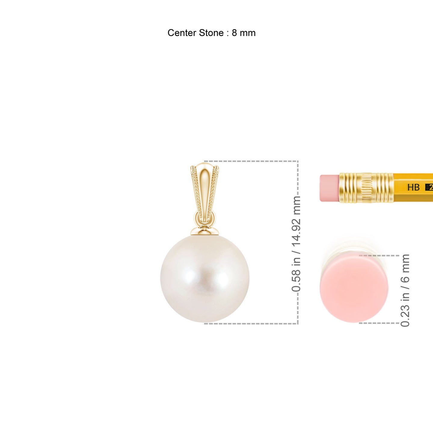 8mm AAAA Freshwater Pearl Pendant with Ornate Bale in Yellow Gold