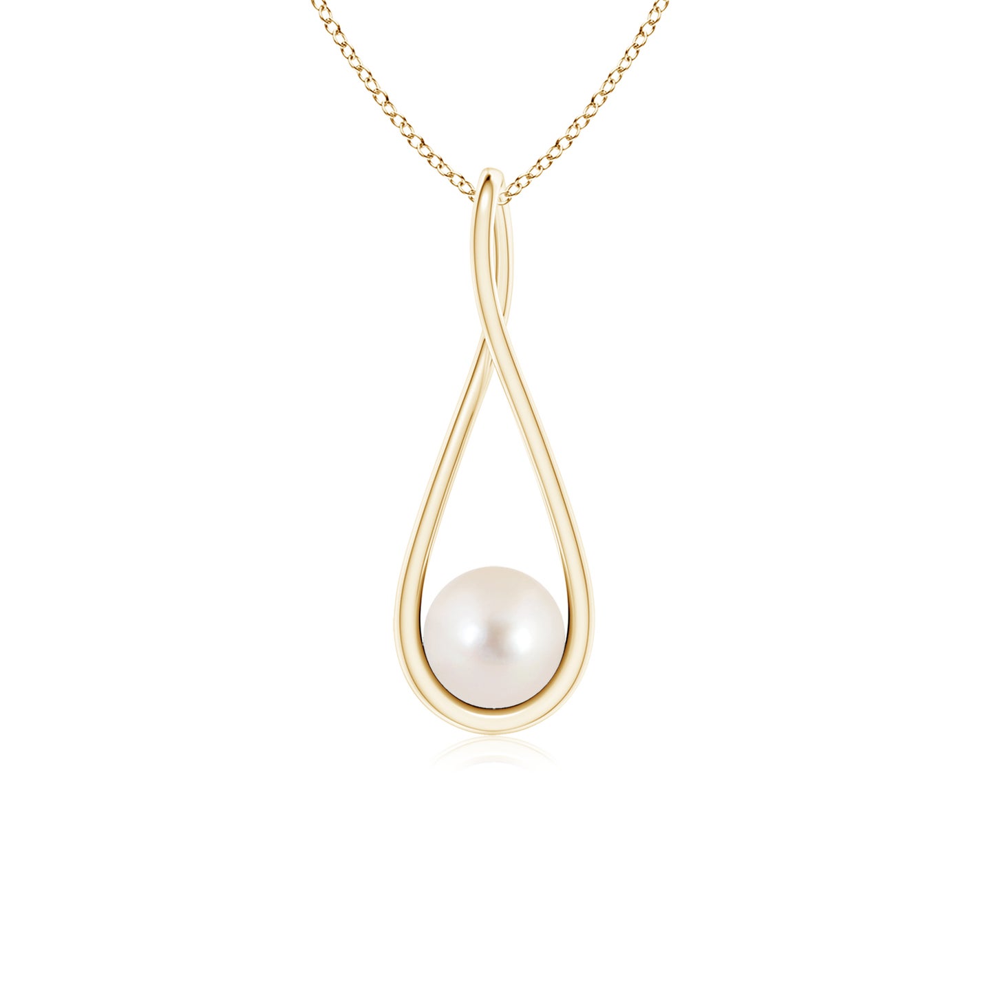 6mm AAAA Solitaire Freshwater Pearl Cradle Pendant in Yellow Gold