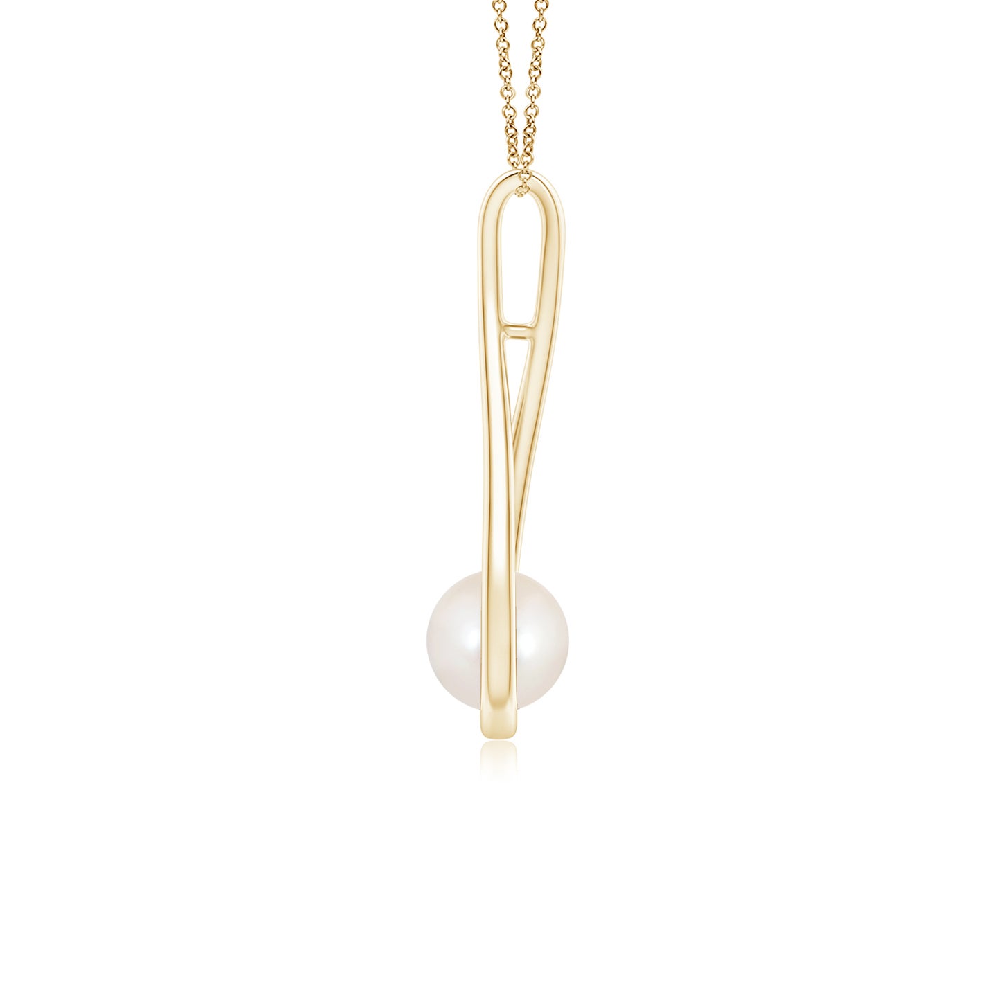 6mm AAAA Solitaire Freshwater Pearl Cradle Pendant in Yellow Gold
