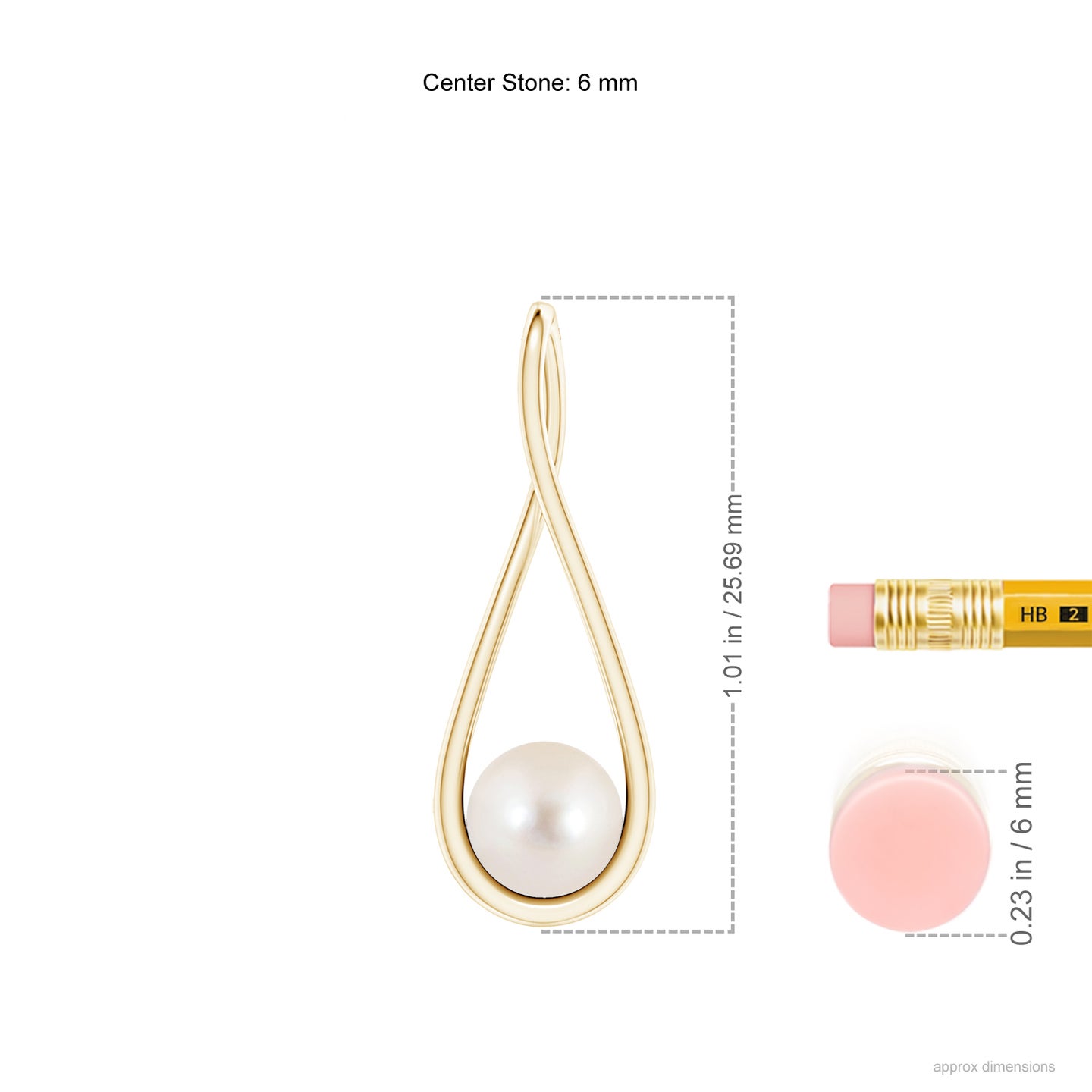 6mm AAAA Solitaire Freshwater Pearl Cradle Pendant in Yellow Gold