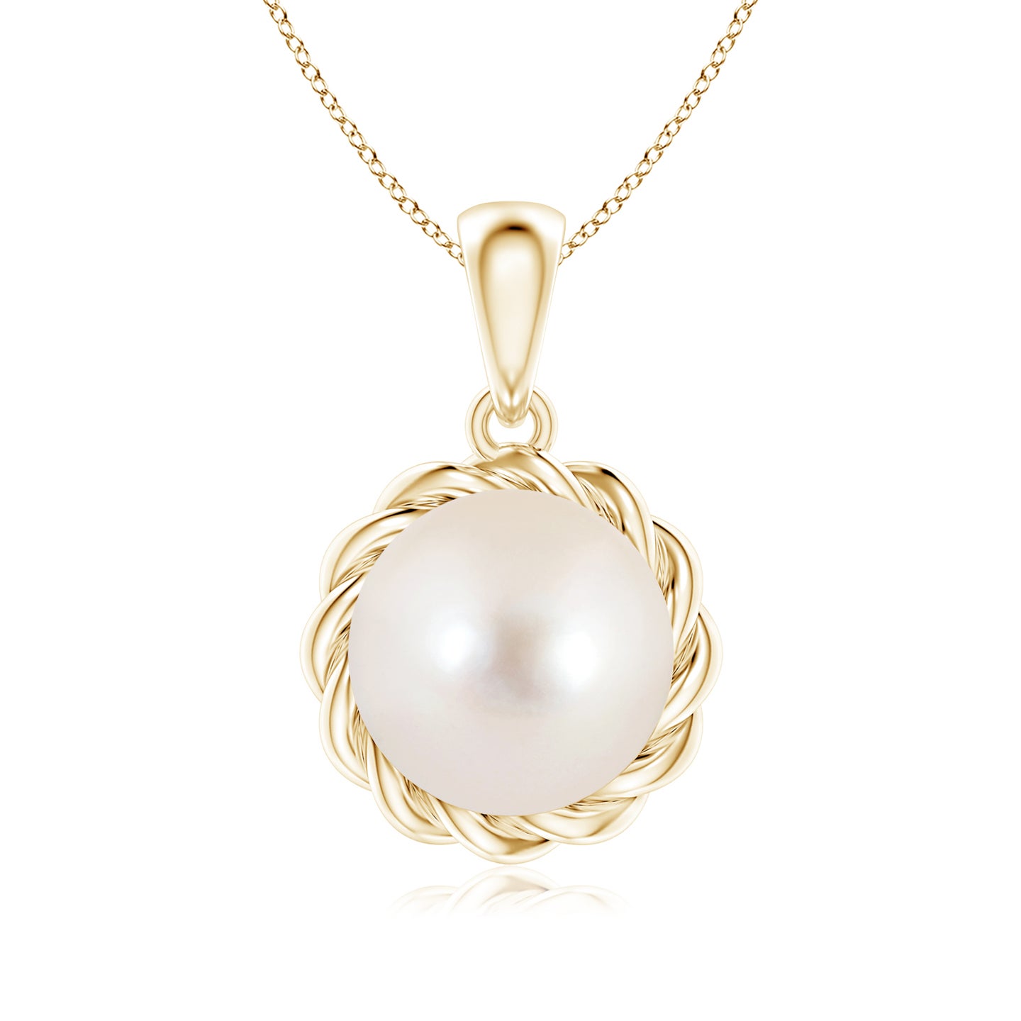 8mm AAAA Rope-Framed Freshwater Pearl Pendant in Yellow Gold