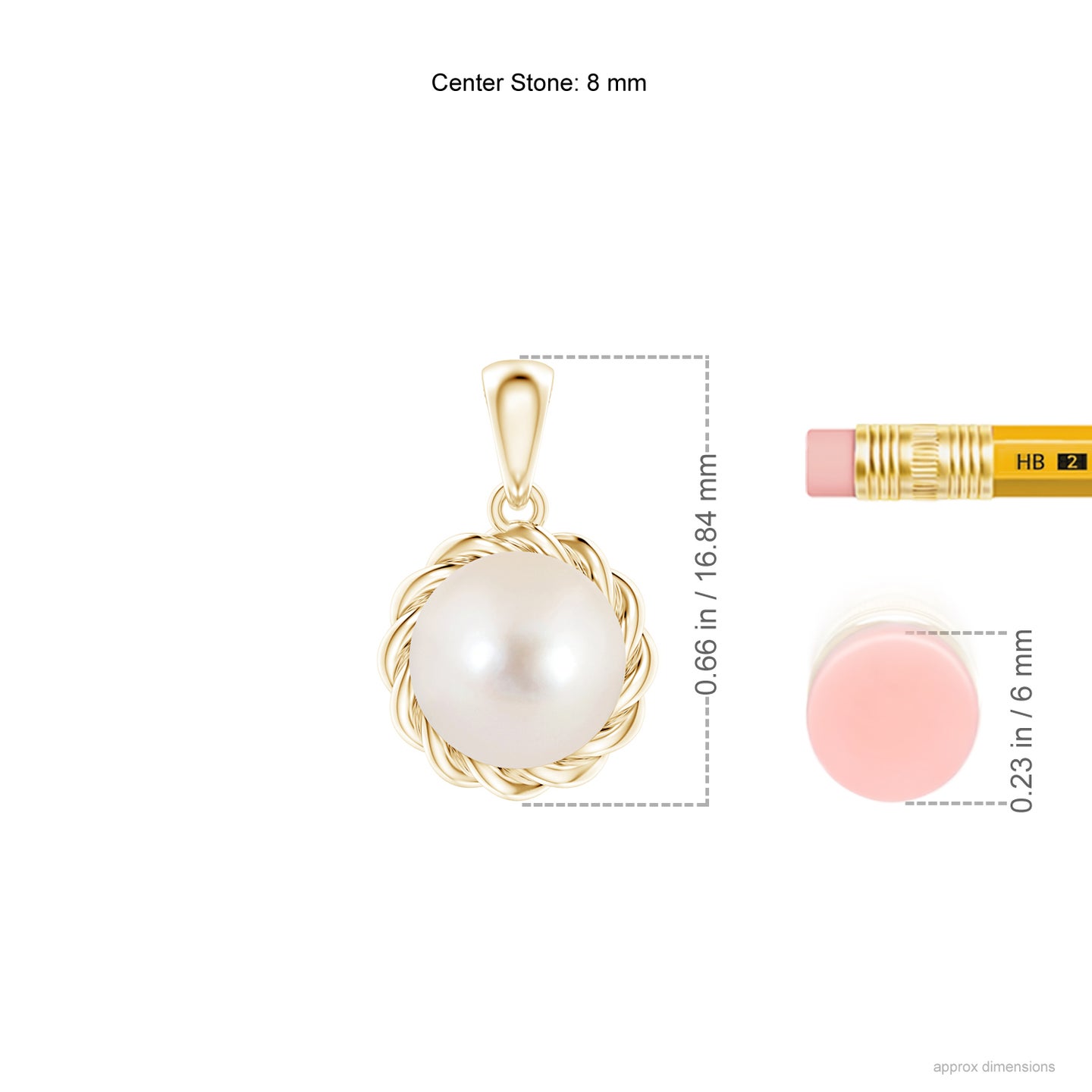 8mm AAAA Rope-Framed Freshwater Pearl Pendant in Yellow Gold
