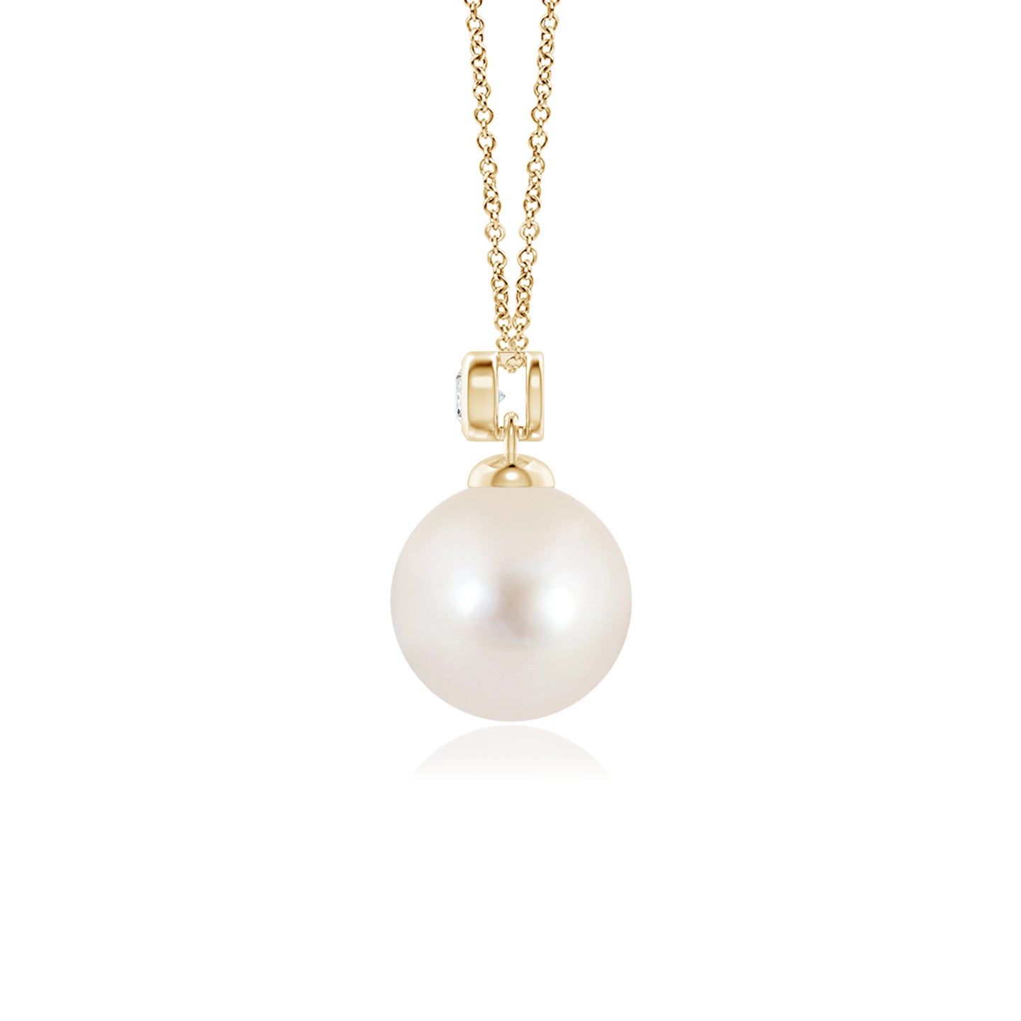 8mm AAAA Freshwater Pearl Pendant with Bezel Diamond in Yellow Gold