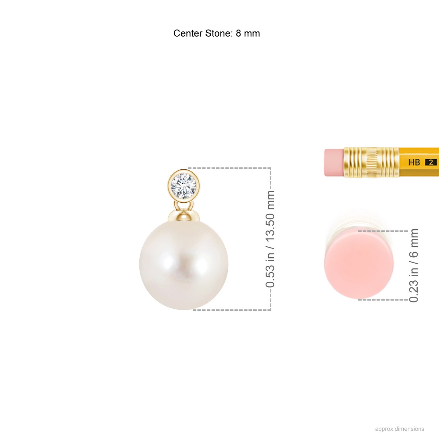 8mm AAAA Freshwater Pearl Pendant with Bezel Diamond in Yellow Gold