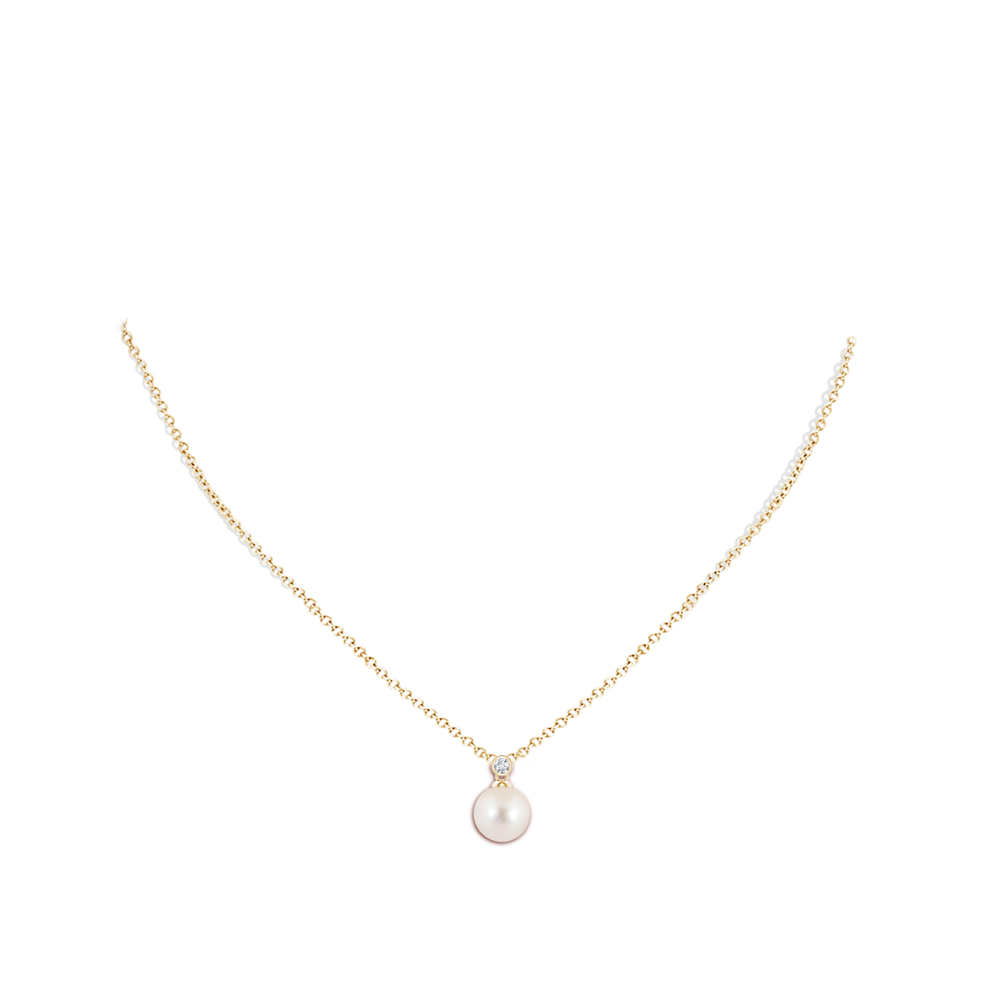 8mm AAAA Freshwater Pearl Pendant with Bezel Diamond in Yellow Gold