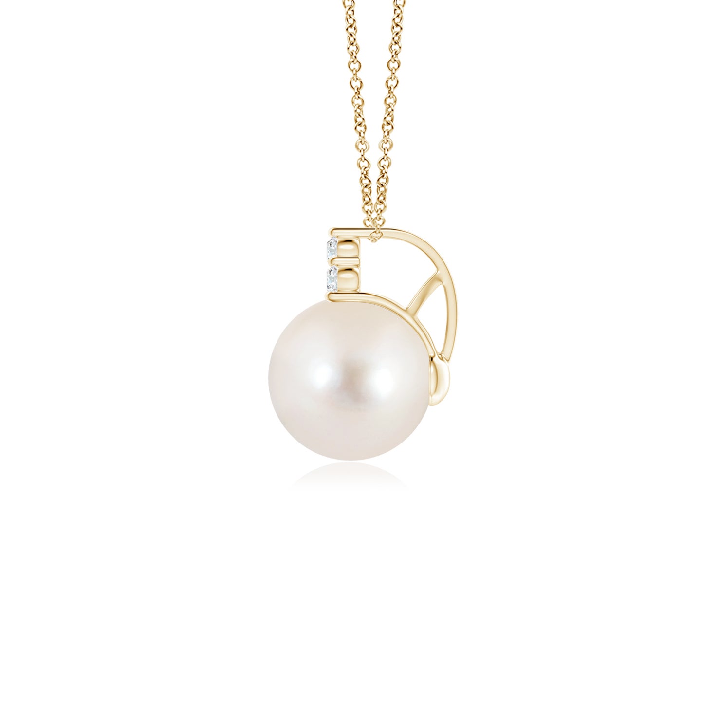 8mm AAAA Freshwater Pearl and Trio Diamond Pendant in Yellow Gold