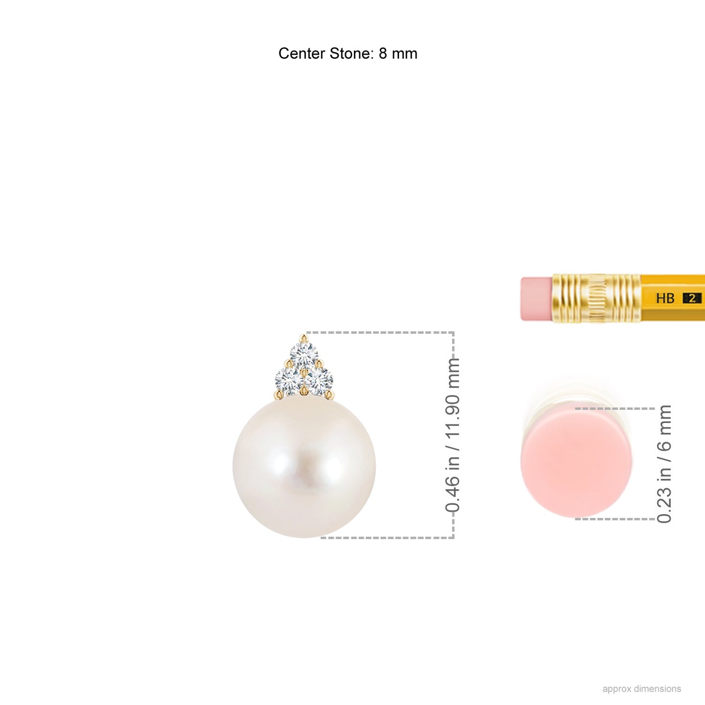 8mm AAAA Freshwater Pearl and Trio Diamond Pendant in Yellow Gold