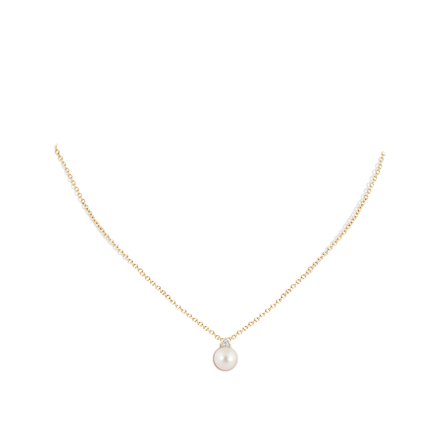 8mm AAAA Freshwater Pearl and Trio Diamond Pendant in Yellow Gold