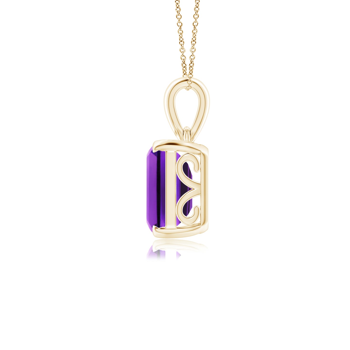 10x8mm AAAA Emerald-Cut Amethyst Solitaire Pendant in Yellow Gold