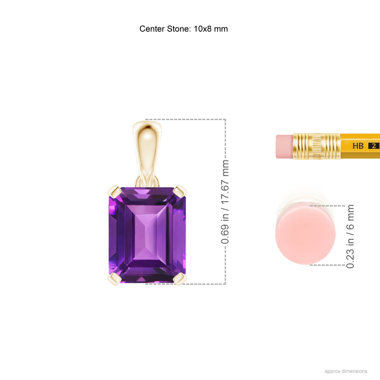 10x8mm AAAA Emerald-Cut Amethyst Solitaire Pendant in Yellow Gold