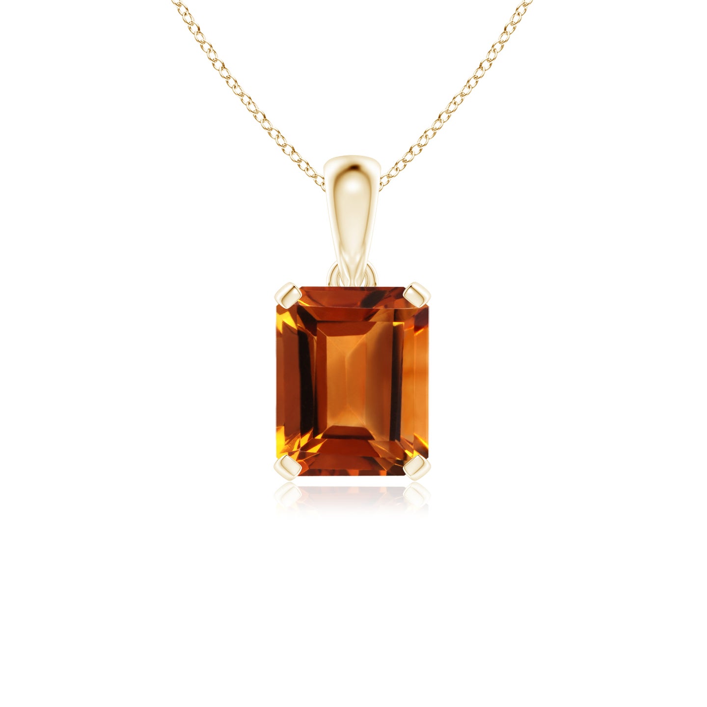 10x8mm AAAA Emerald-Cut Citrine Solitaire Pendant in Yellow Gold