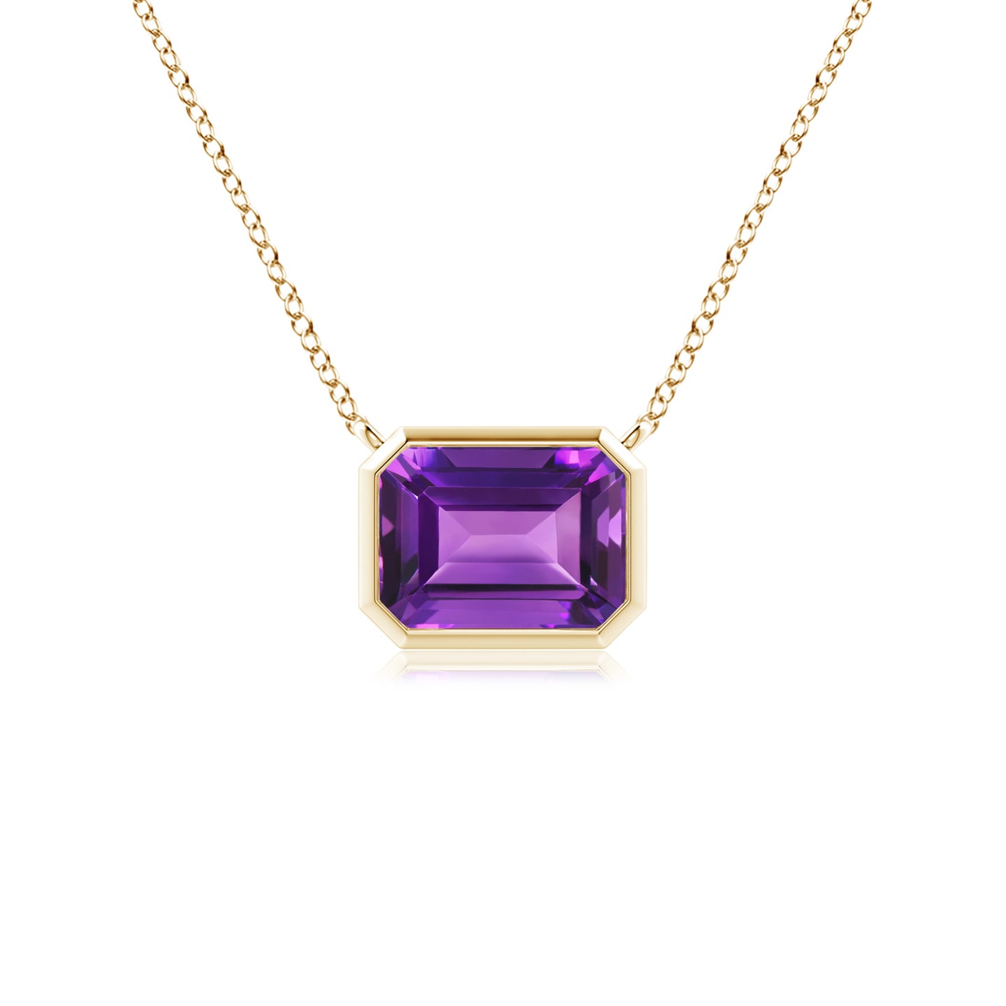 7x5mm AAAA East-West Bezel-Set Emerald-Cut Amethyst Pendant in Yellow Gold