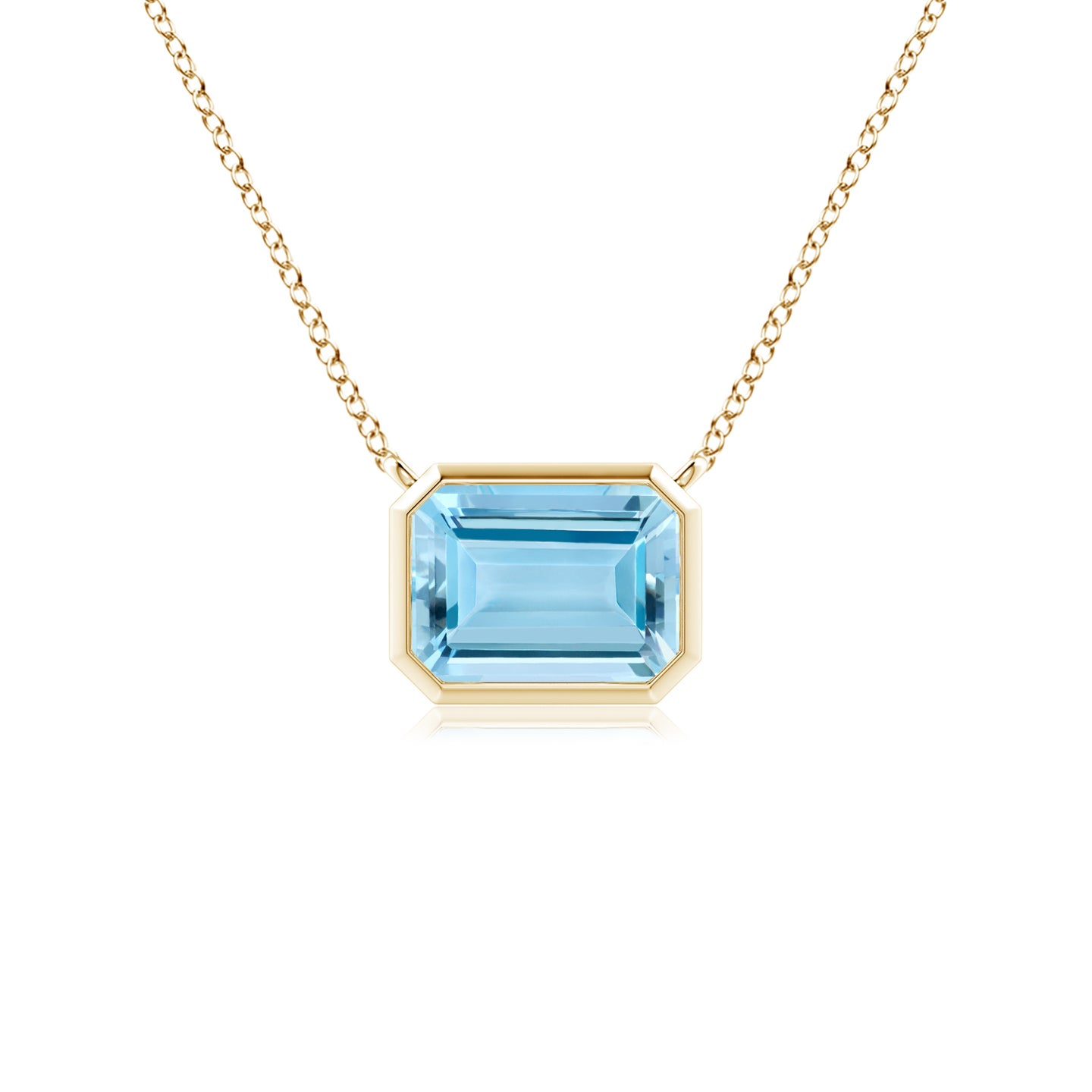 7x5mm AAAA East-West Bezel-Set Emerald-Cut Aquamarine Pendant in Yellow Gold