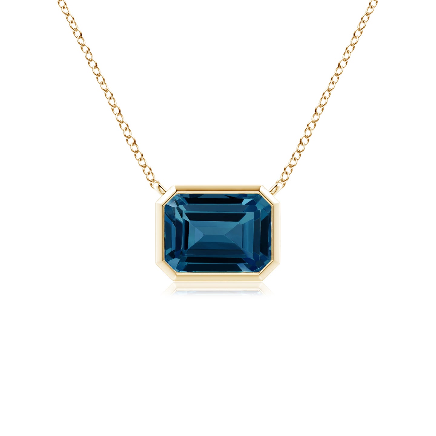 7x5mm AAAA East-West Bezel-Set Emerald-Cut London Blue Topaz Pendant in Yellow Gold