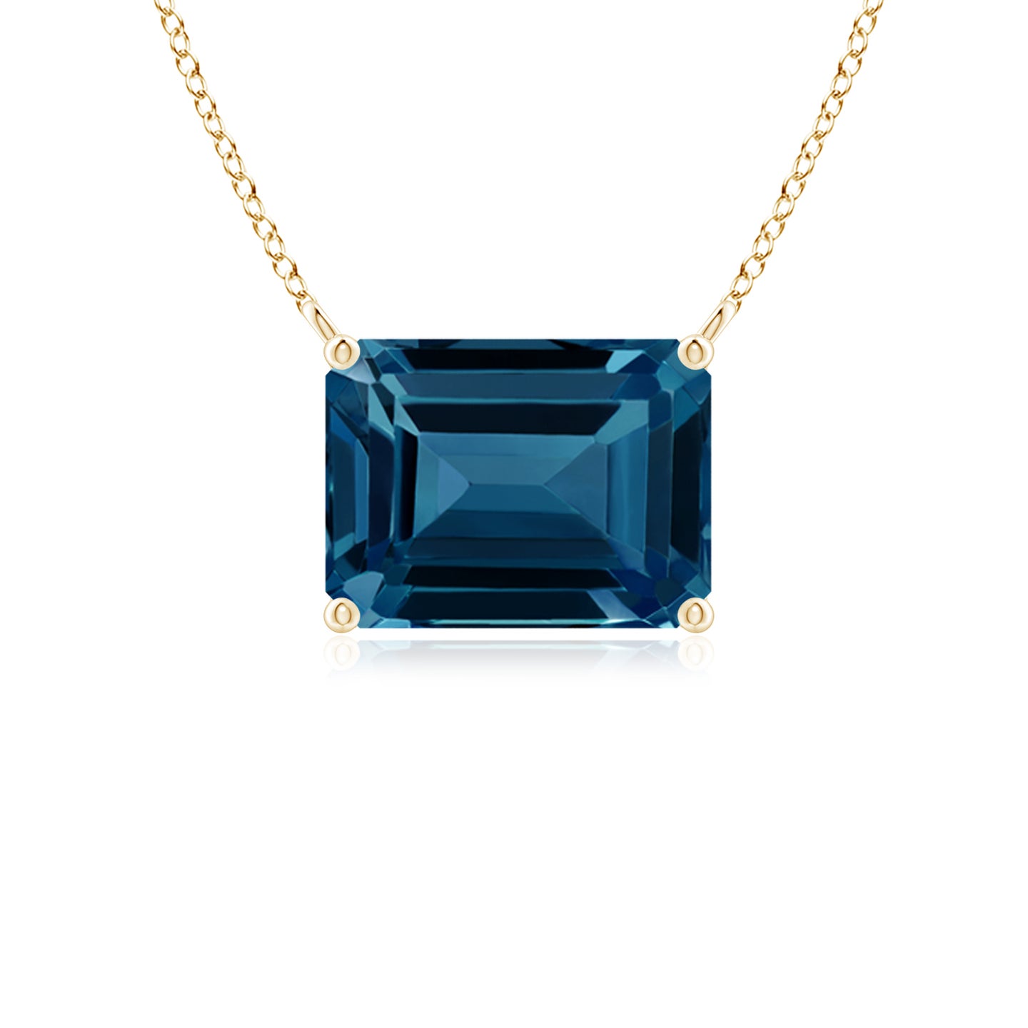 8x6mm AAAA East-West Emerald-Cut London Blue Topaz Solitaire Pendant in Yellow Gold