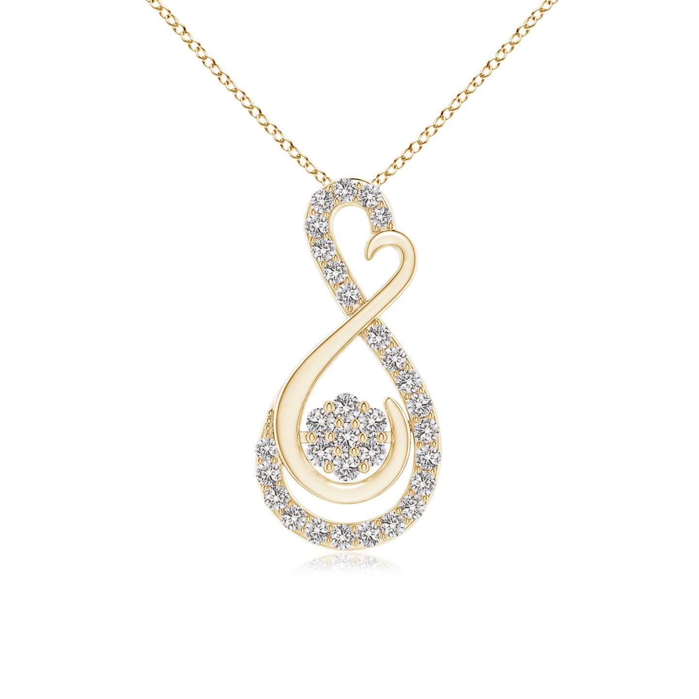 1.25mm IJI1I2 Cluster Diamond Infinity Heart Pendant in Yellow Gold