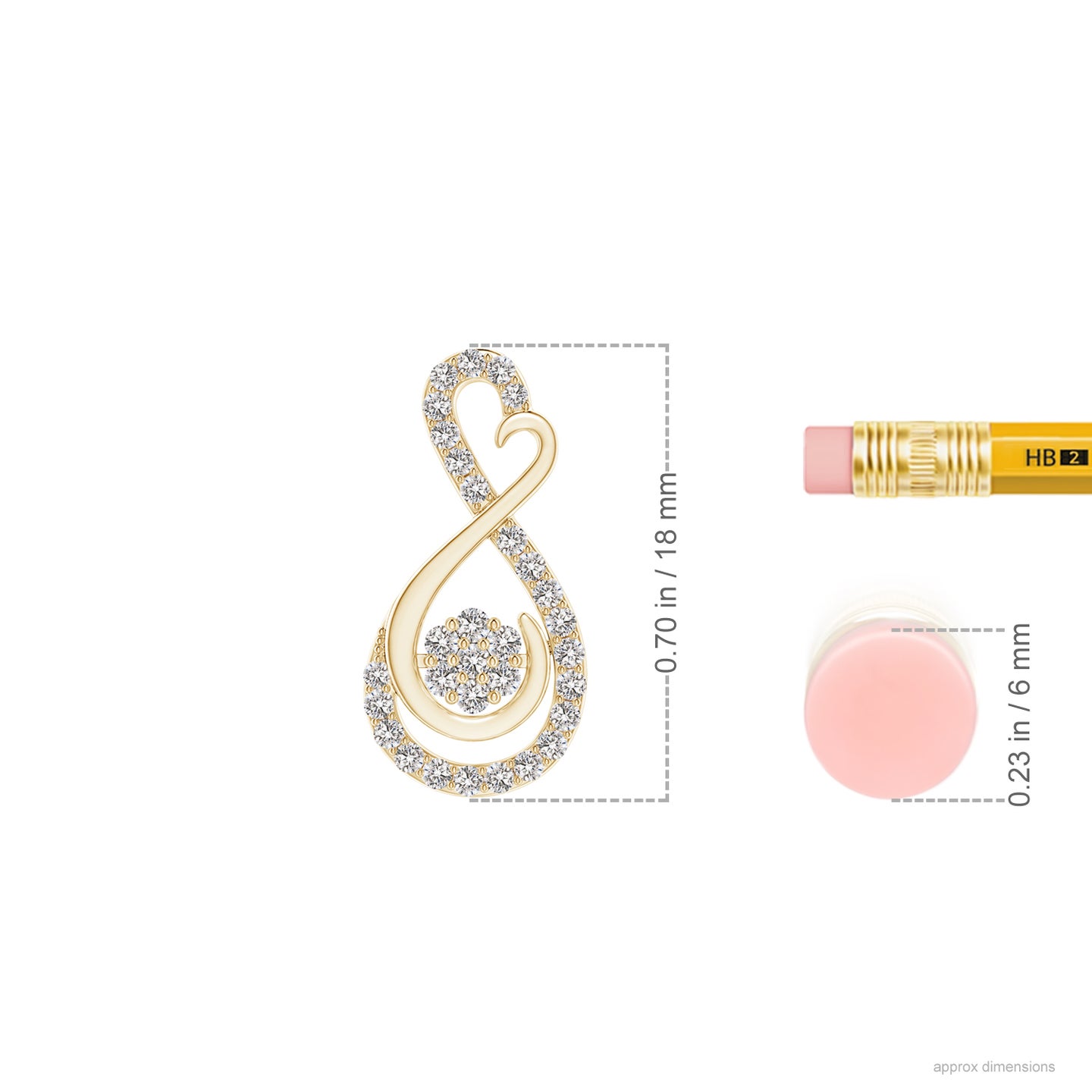 1.25mm IJI1I2 Cluster Diamond Infinity Heart Pendant in Yellow Gold