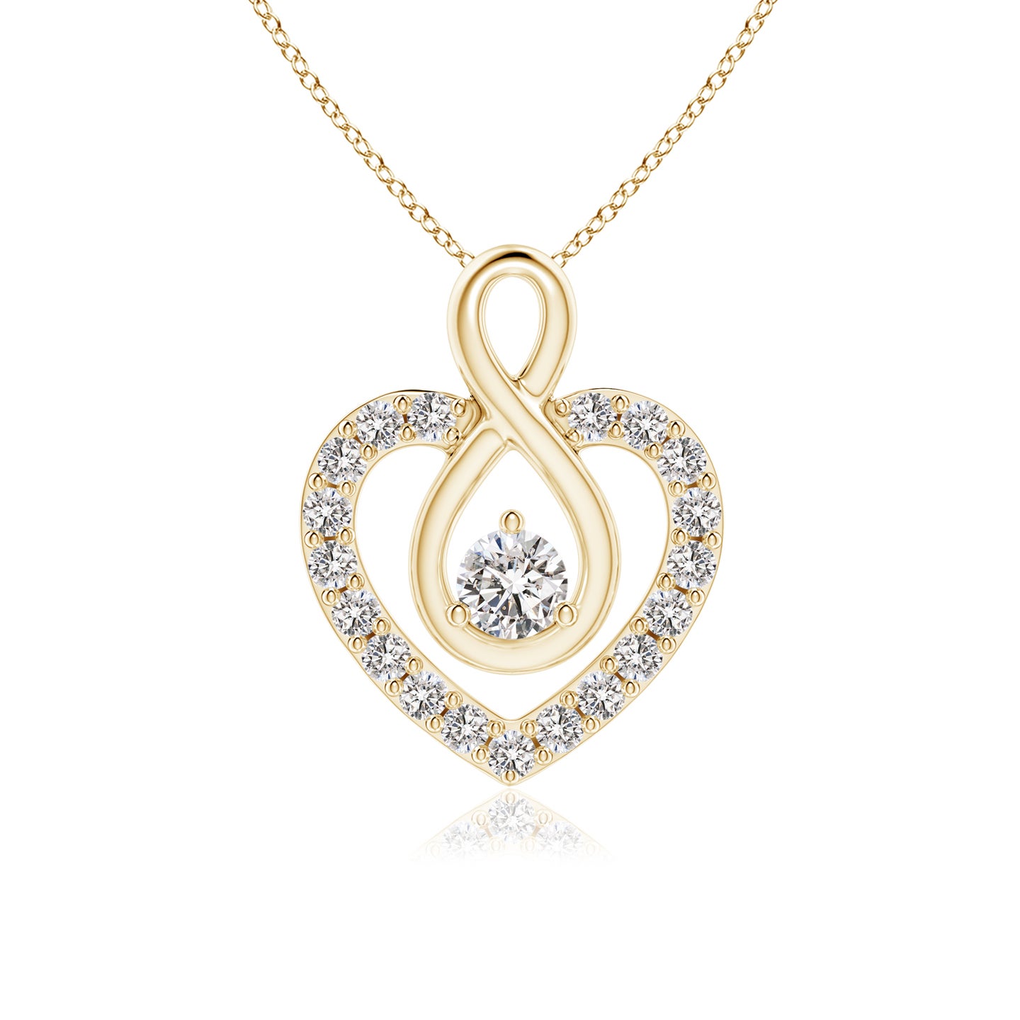2.8mm IJI1I2 Diamond Heart Pendant with Infinity Loop in Yellow Gold
