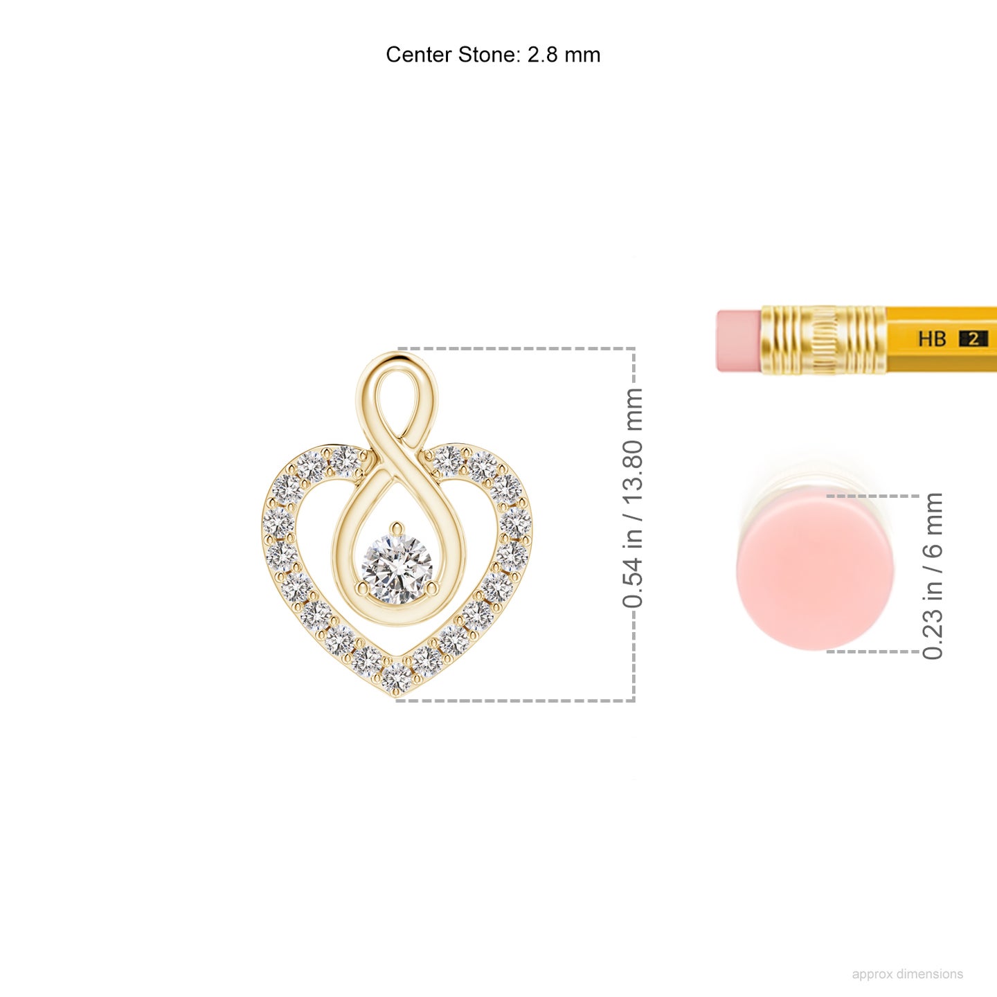 2.8mm IJI1I2 Diamond Heart Pendant with Infinity Loop in Yellow Gold