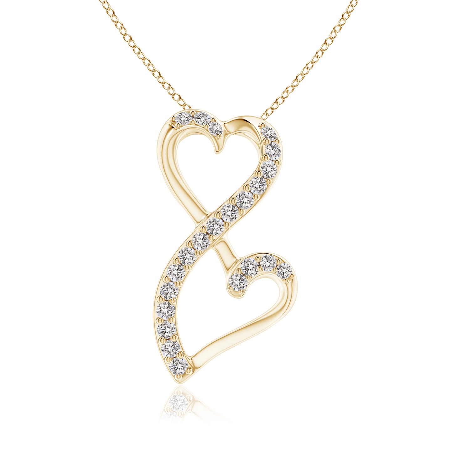 1mm IJI1I2 Diamond Double Heart Infinity Pendant in Yellow Gold