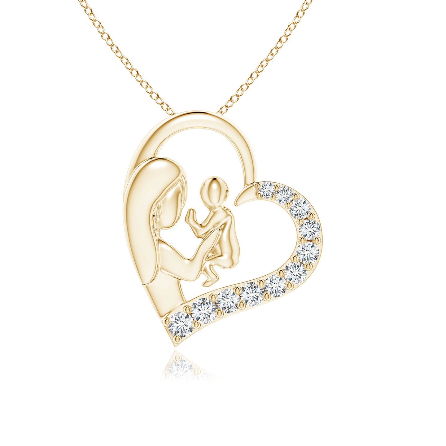 1.5mm GVS2 Diamond Heart Mother & Baby Pendant in Yellow Gold 1.5mm GVS2 Diamond Heart Mother & Baby Pendant in Yellow Gold