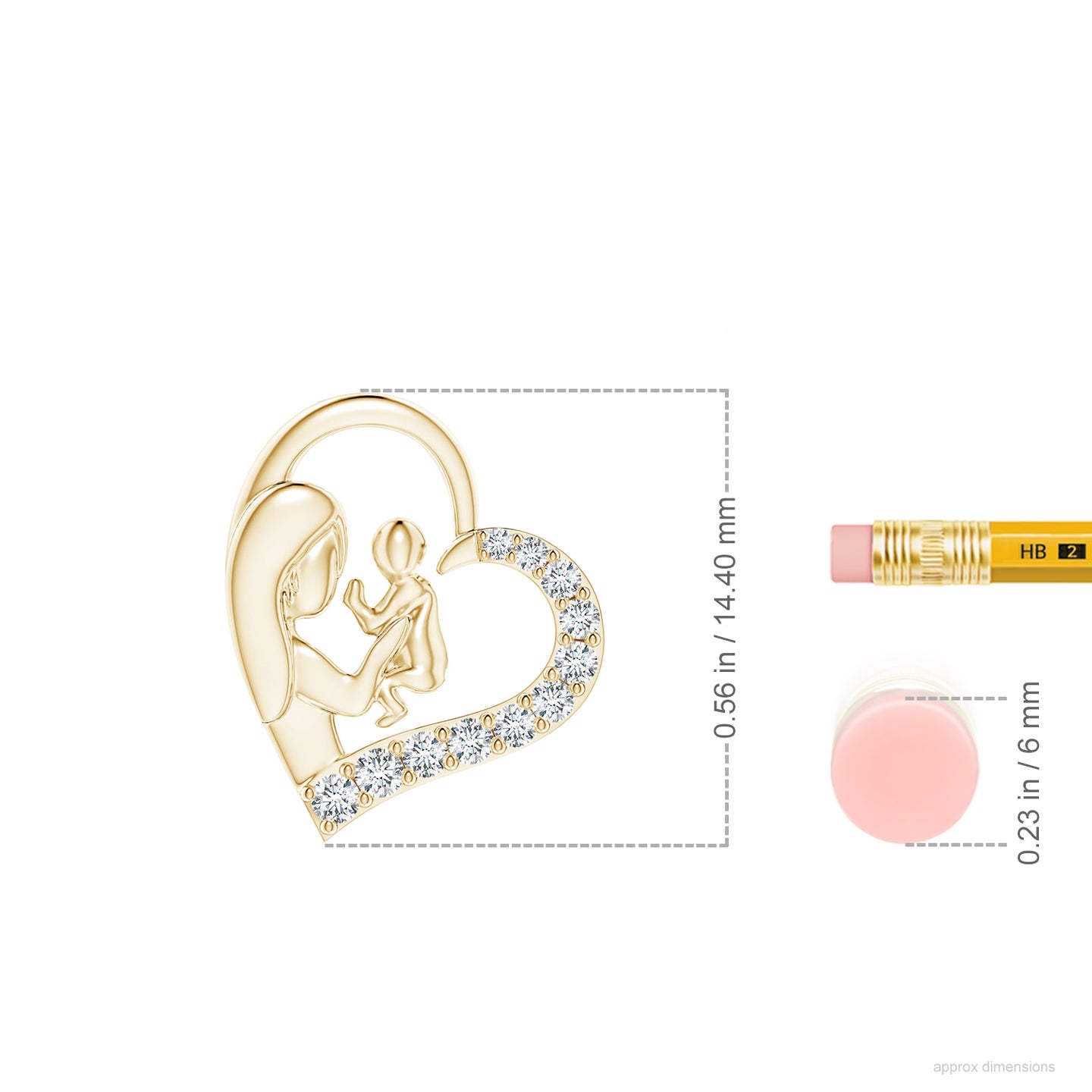 1.5mm GVS2 Diamond Heart Mother & Baby Pendant in Yellow Gold