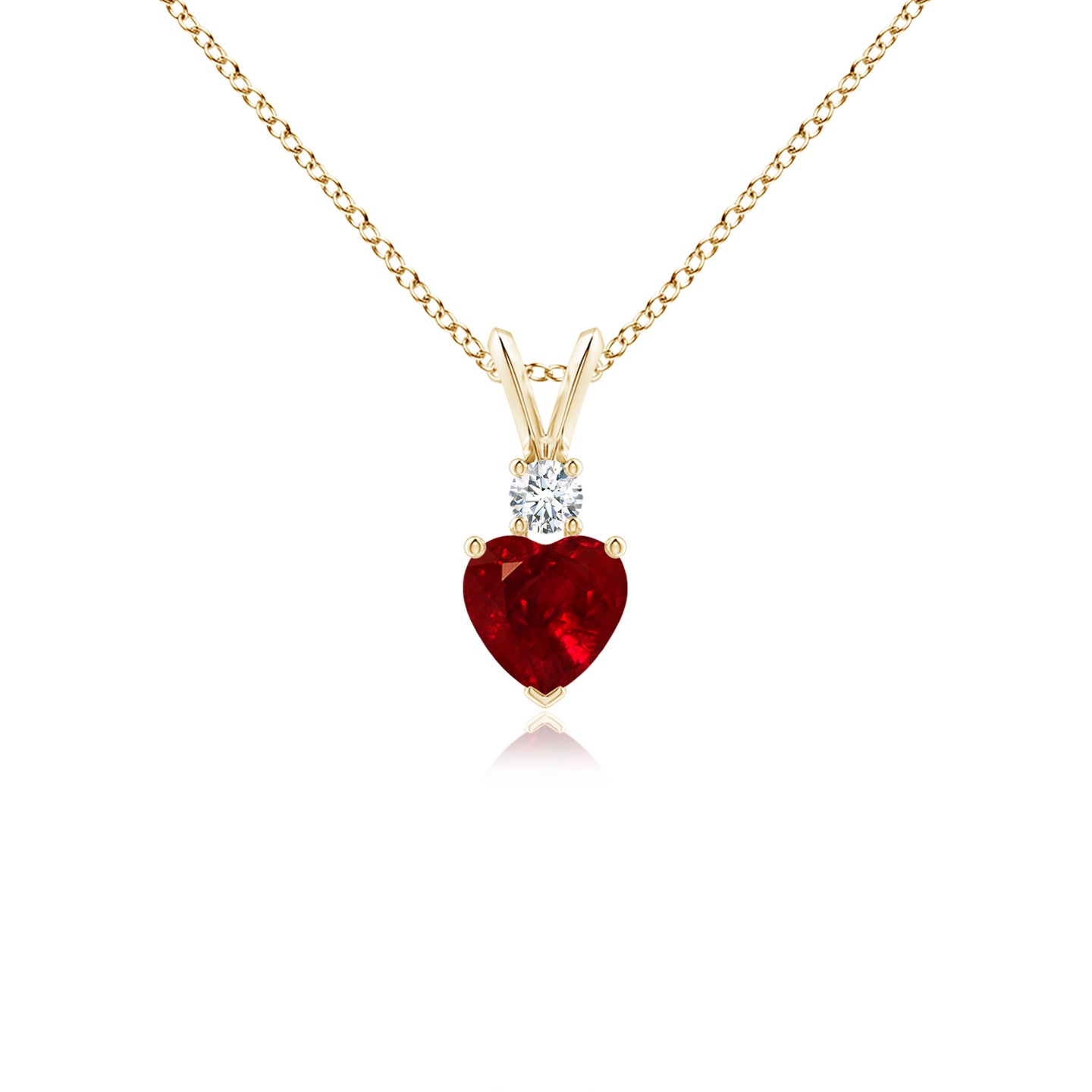 5mm AAAA Heart-Shaped Ruby Rabbit Ear Bale Pendant in Yellow Gold