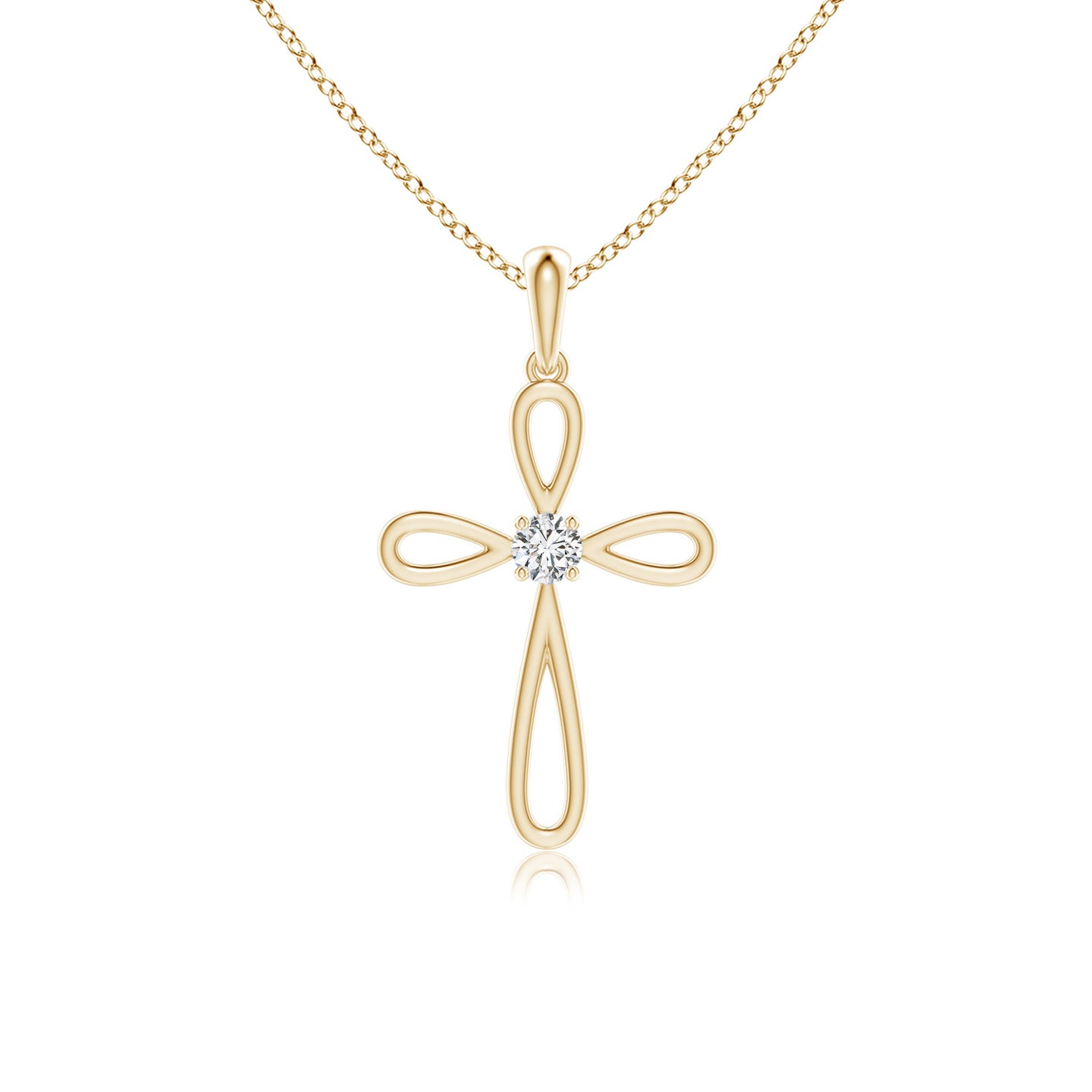 2.3mm GVS2 Solitaire Diamond Bow Cross Pendant in Yellow Gold