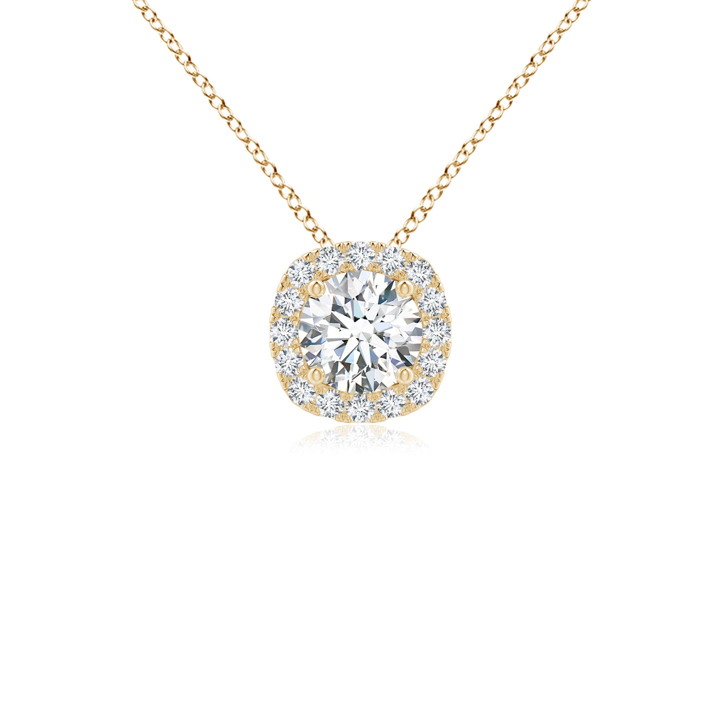 5.5mm GVS2 Round Diamond Cushion Halo Pendant in Yellow Gold