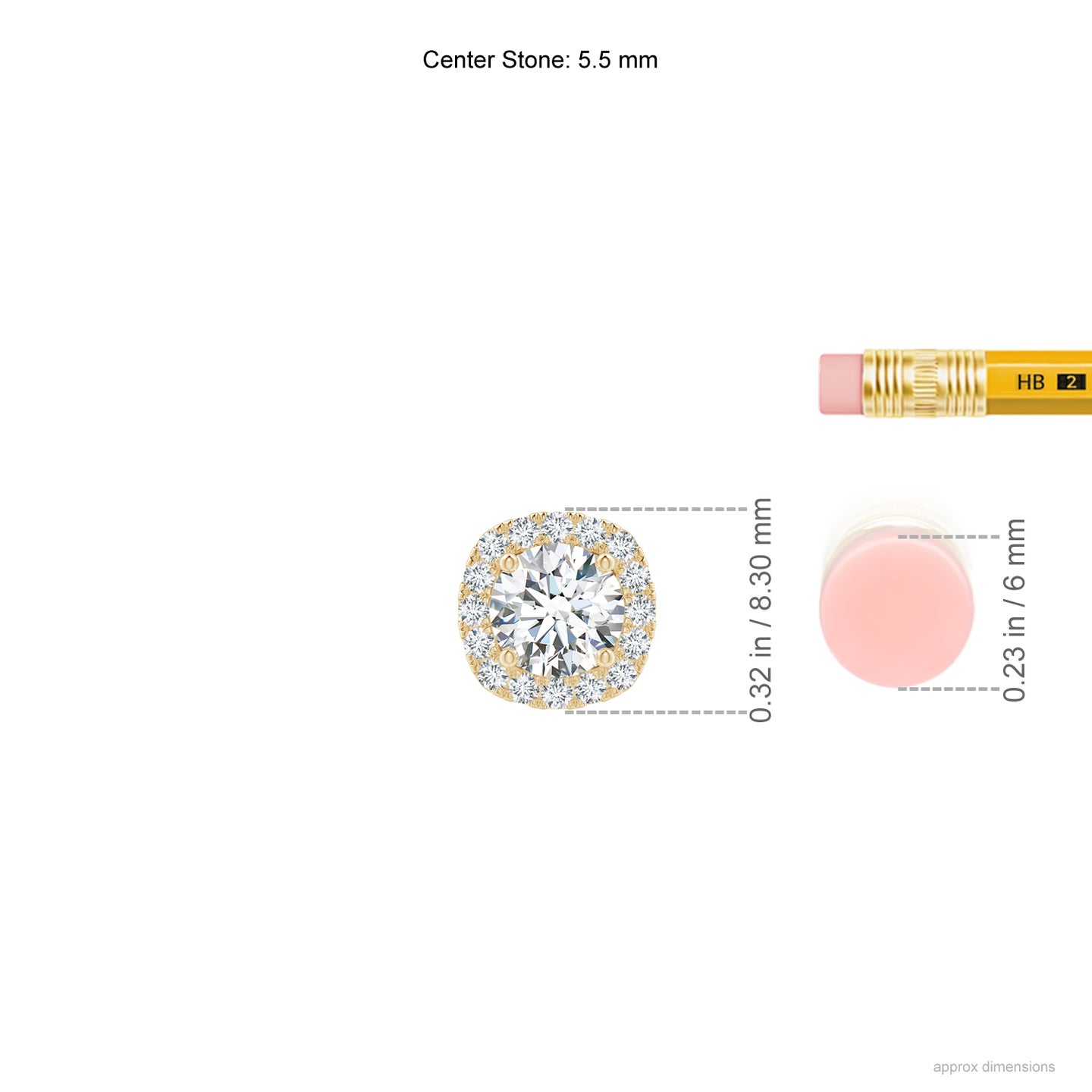 5.5mm GVS2 Round Diamond Cushion Halo Pendant in Yellow Gold