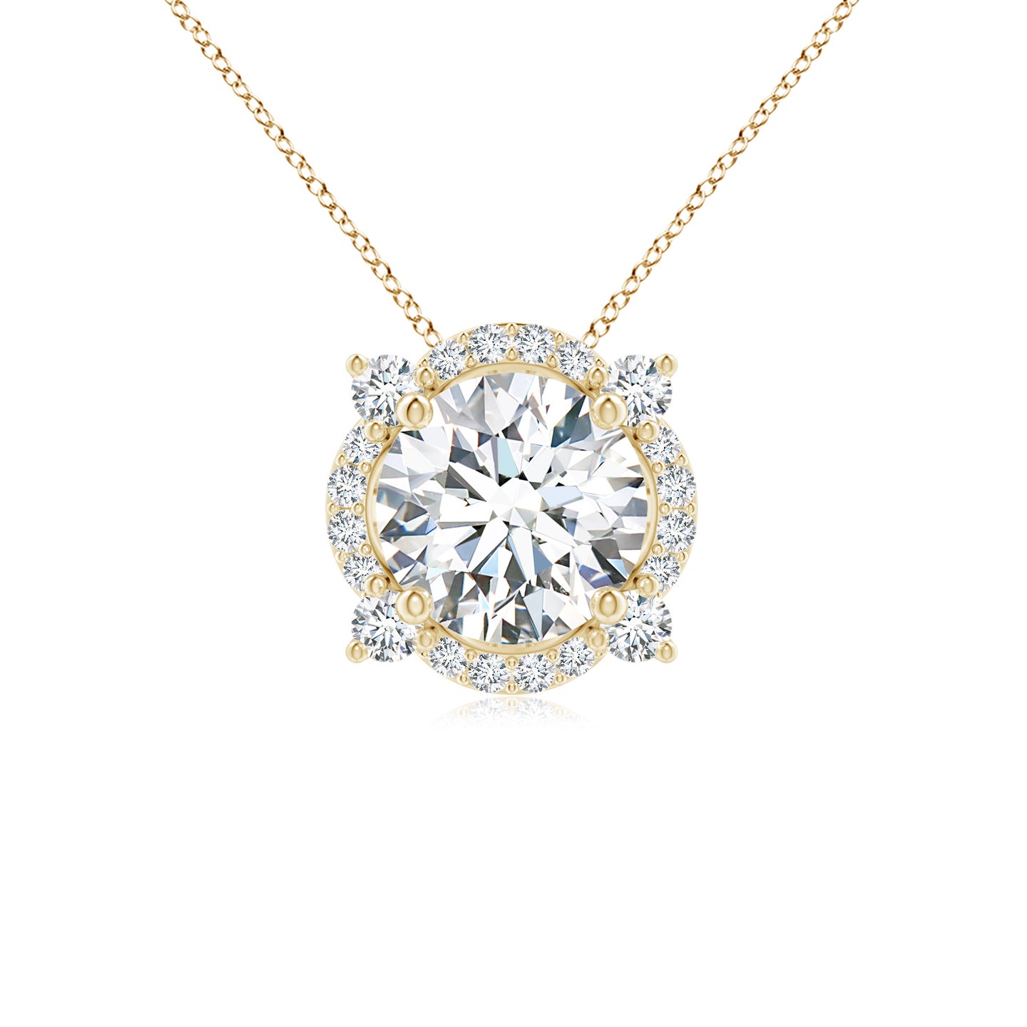 5.5mm GVS2 Floating Round Diamond Quatrefoil Halo Pendant in Yellow Gold