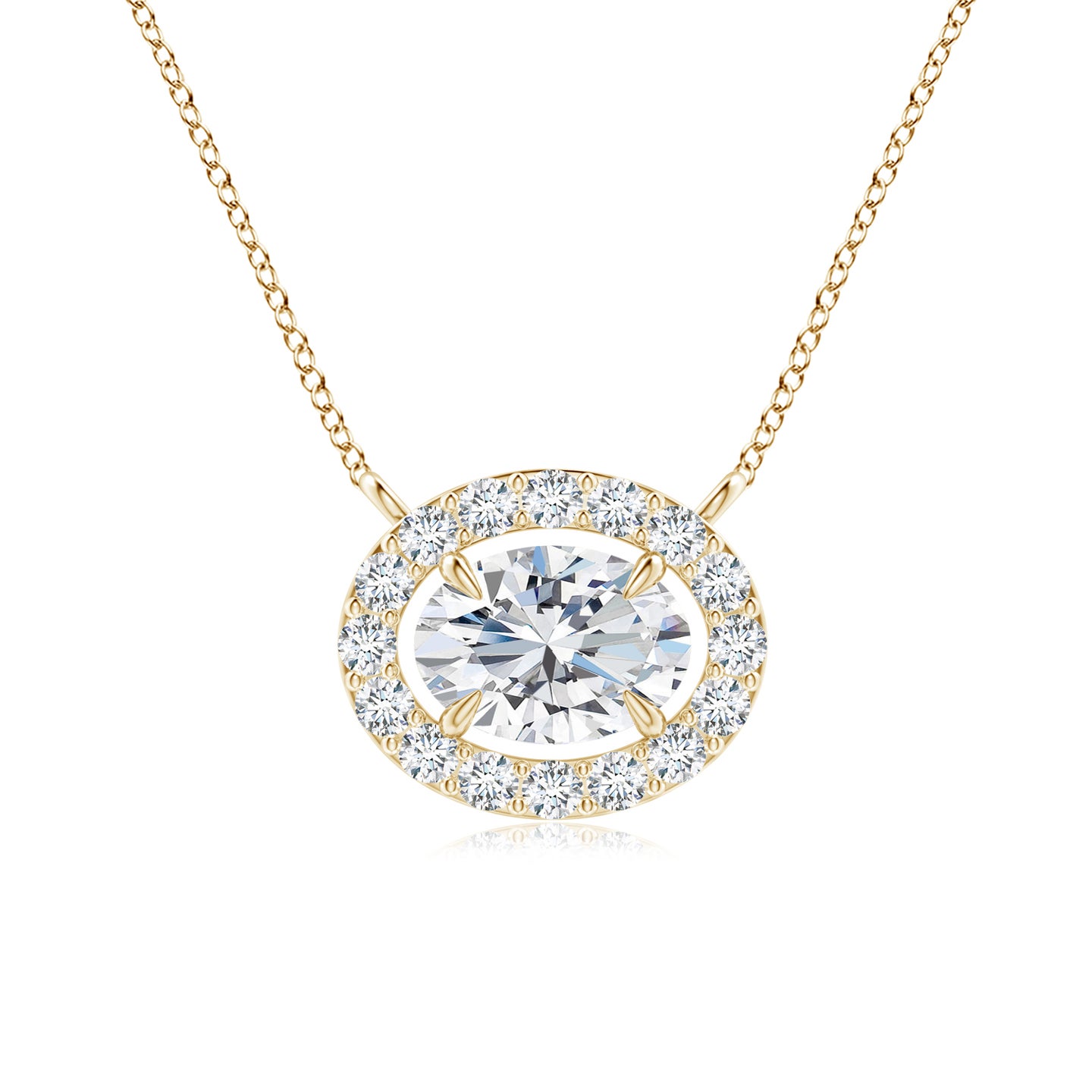 6x4mm GVS2 Floating Oval Diamond Halo Pendant in Yellow Gold