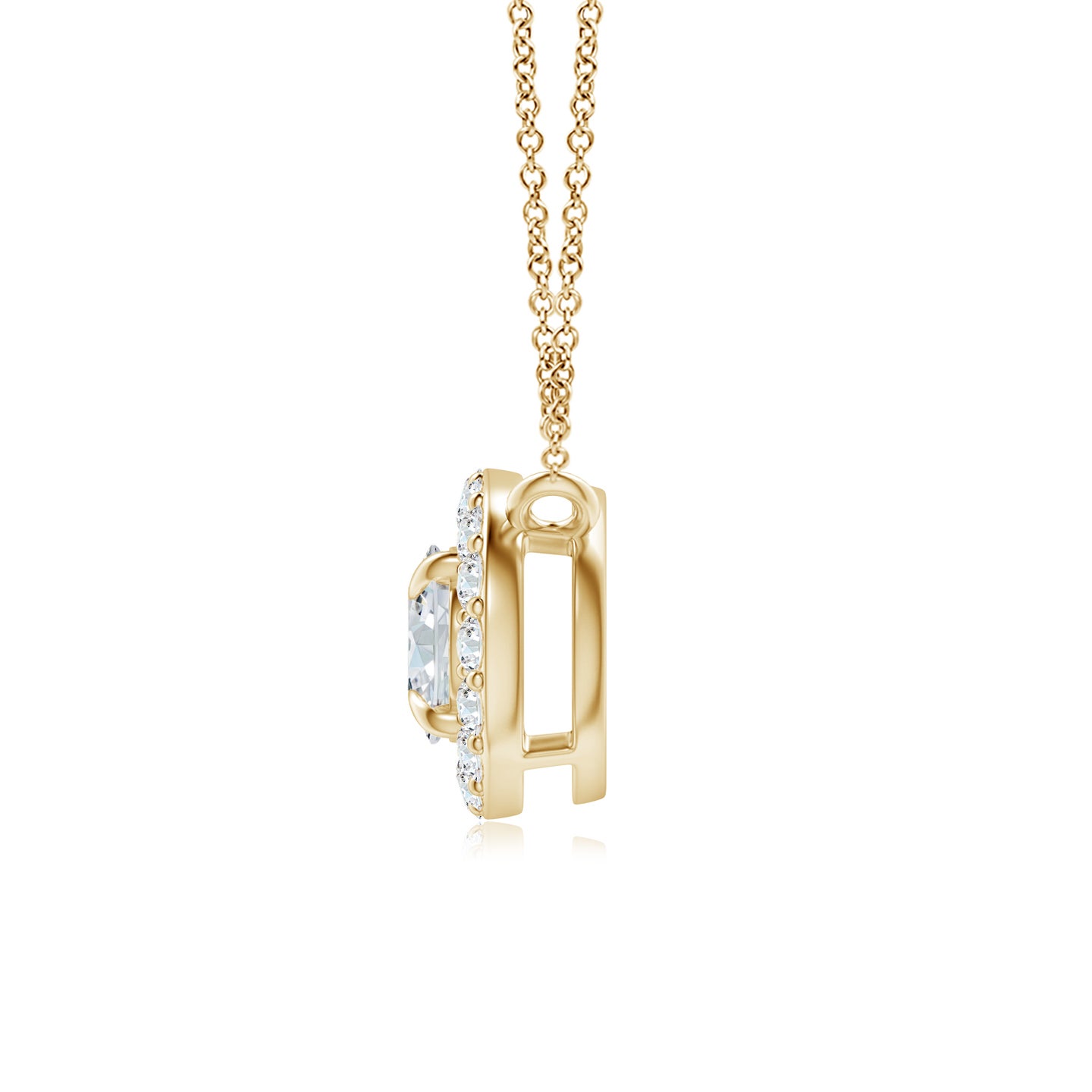 6x4mm GVS2 Floating Oval Diamond Halo Pendant in Yellow Gold