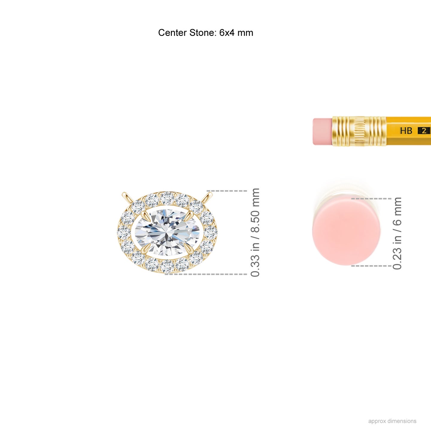 6x4mm GVS2 Floating Oval Diamond Halo Pendant in Yellow Gold