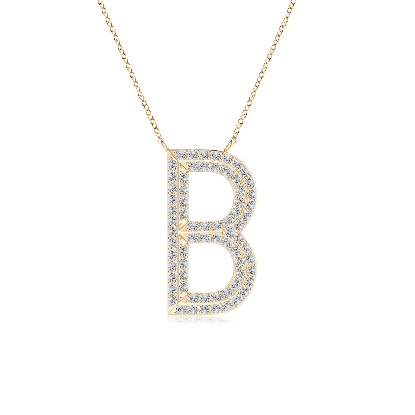 1.1mm IJI1I2 Prong-Set Diamond Capital "B" Knife-Edge Initial Pendant in Yellow Gold