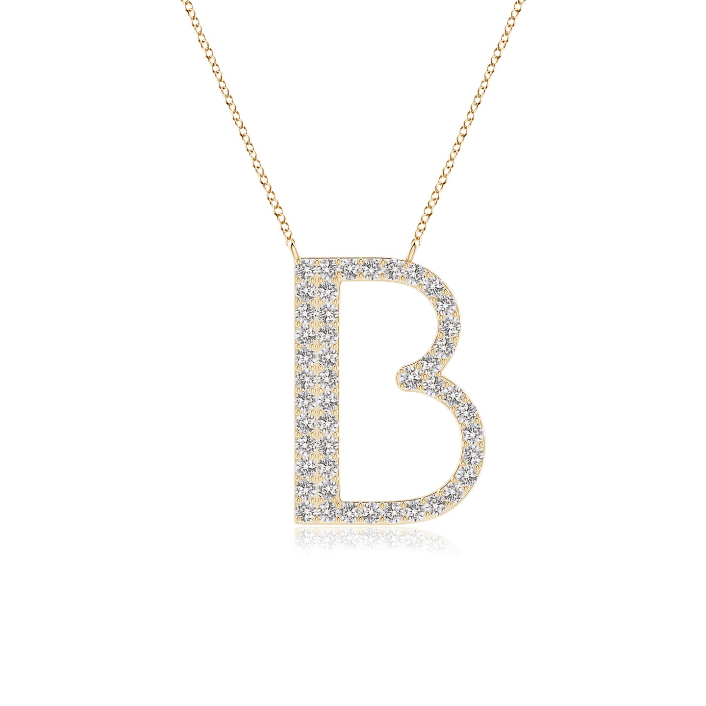 1.2mm IJI1I2 Modern Deco Diamond Capital "B" Initial Pendant in Yellow Gold