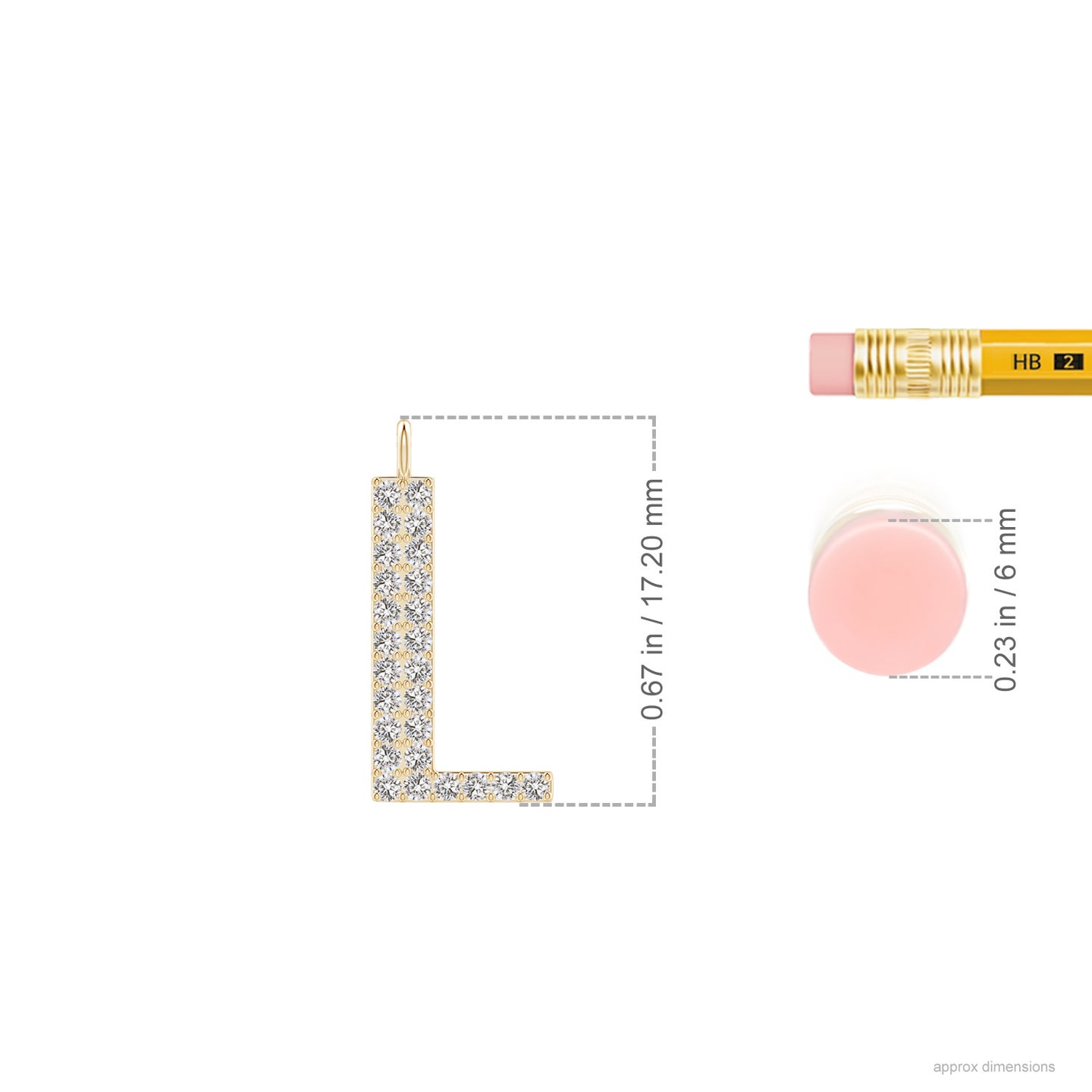 1.2mm IJI1I2 Modern Deco Diamond Capital "L" Initial Pendant in Yellow Gold